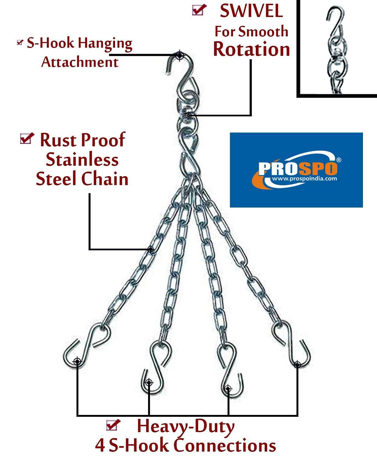 Prospo Punching Bag Srf 36 inch Filled with chain and Extension Chain 6Ft, Boxing Gym Set, Boxing Kit, Boxing Set for Men, Boxing Kit for Men, Punching Bag 36 inch Filled with chain and Extension Chain 6Ft (Black) 4