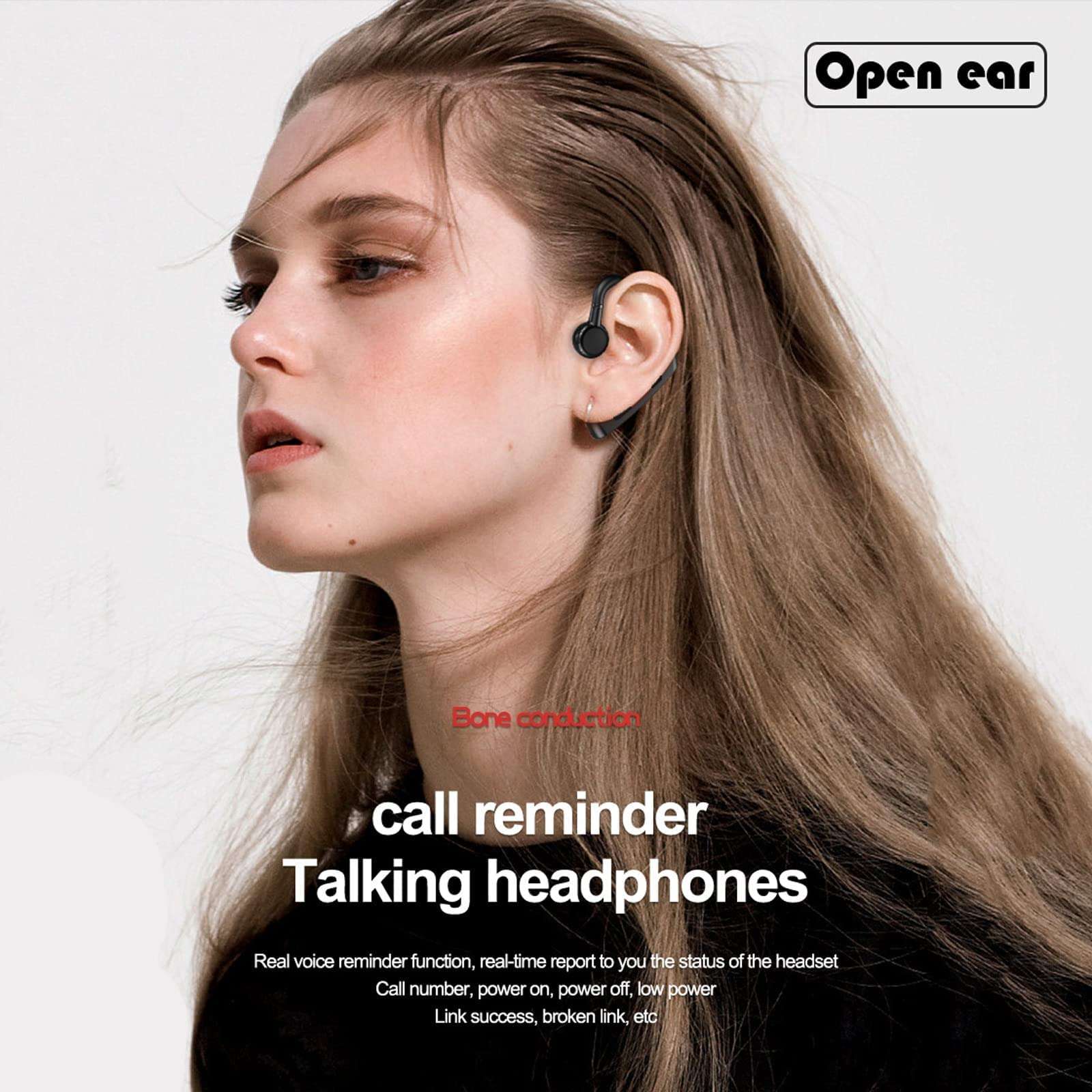 Open Ear Headphones Wireless Bluetooth Single Bone Conduction Wireless Earbuds with Earhooks Bone Conduction Headphones Bluetooth Head Set Earphones IPX5 Waterproof Long Battery Life Earpiece Black 4