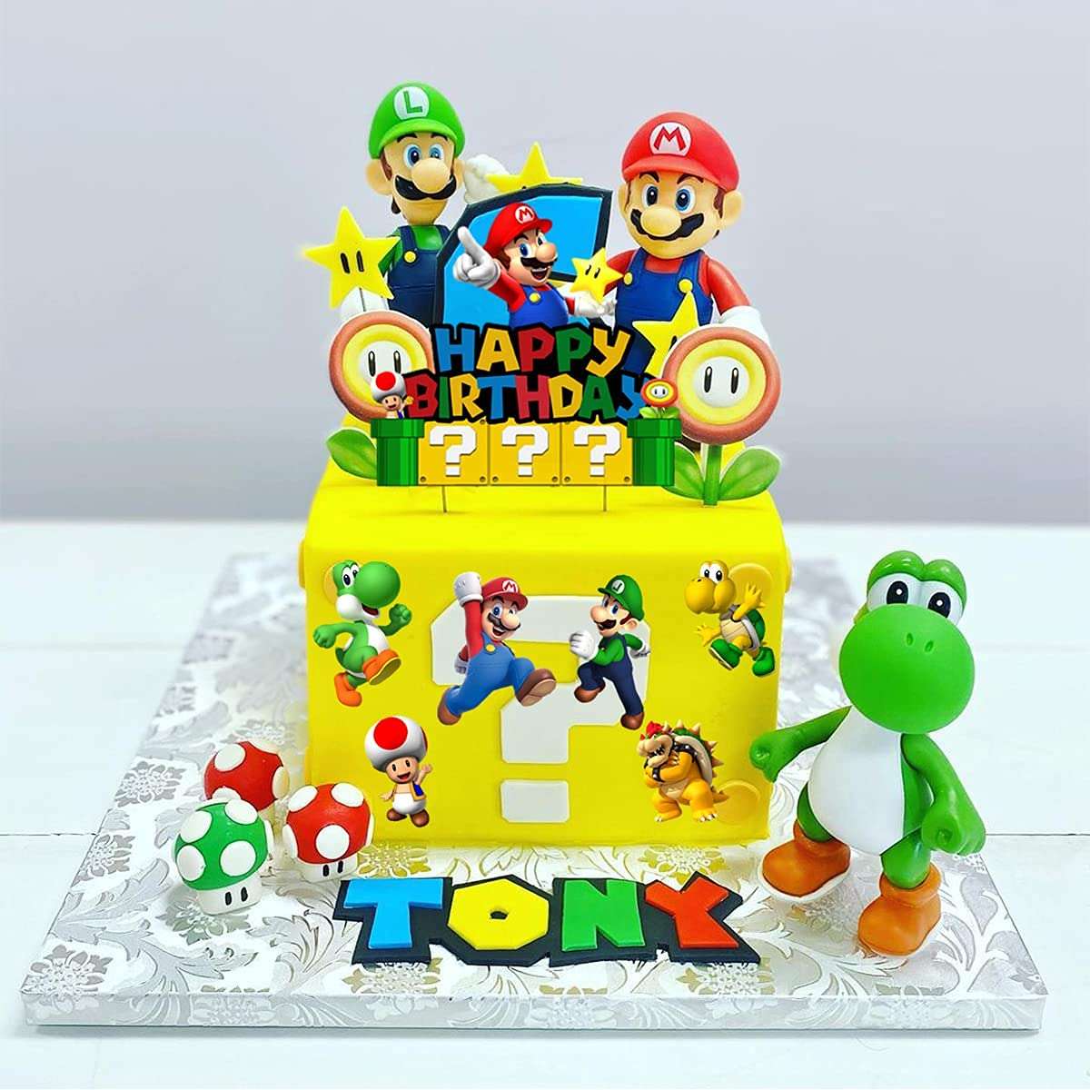 7pcs Acrylic Super Mario Happy Birthday Cake Topper, Mario Bros Smash Cake Topper, Super Mario Party Supplies for Children 3