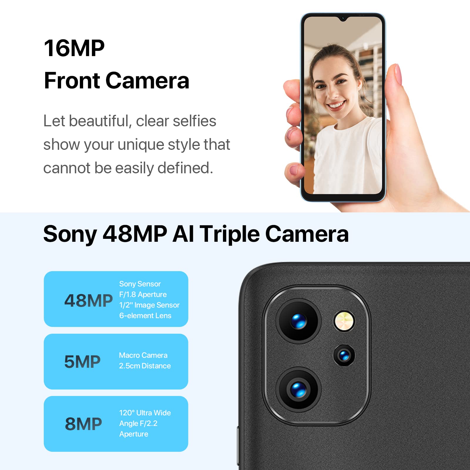 UMIDIGI F3 (8GB+128GB) Unlocked Cell Phone, NFC, Android11, 6.7inch HD Full Screen, 5150mAh Battery, Smartphone with Sony 48MP AI Triple Camera, 18W Fast Charging, Dual SIM 2