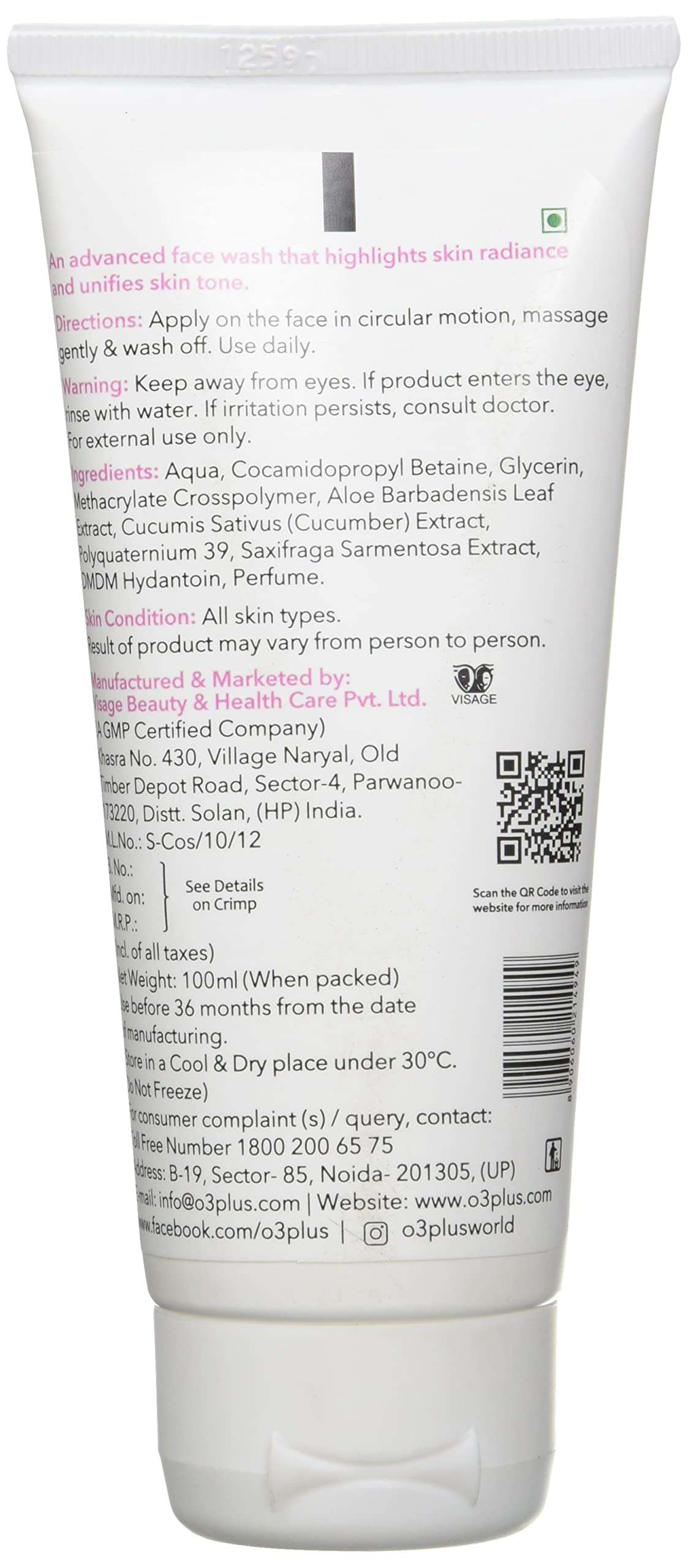 O3+ Whitening Cleansing Foam (50ml) & O3+ Brightening & Whitening Face Wash with Cucumber and Aloe Vera Extracts For Sensitive & All Skin Type (100ml) Combo 4