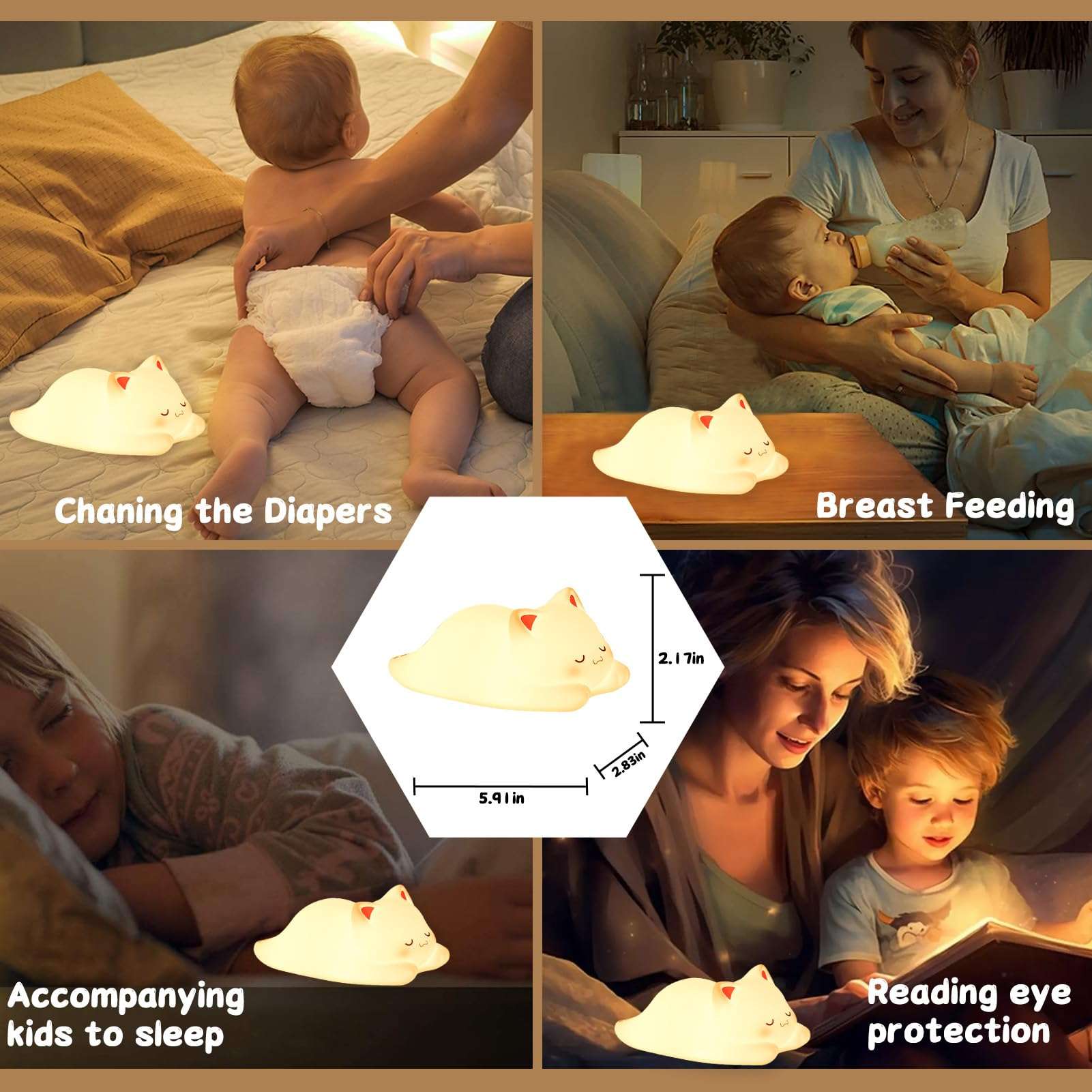 Tremdwoto Cat Night Light for Kids,Cute Colorful Night Light Baby Girl Squishy Night Light Lamp 1/3 Hour Timer Kitty Light Dimmable Nursery Lamp Nightlight (cat -Sleeping) 6