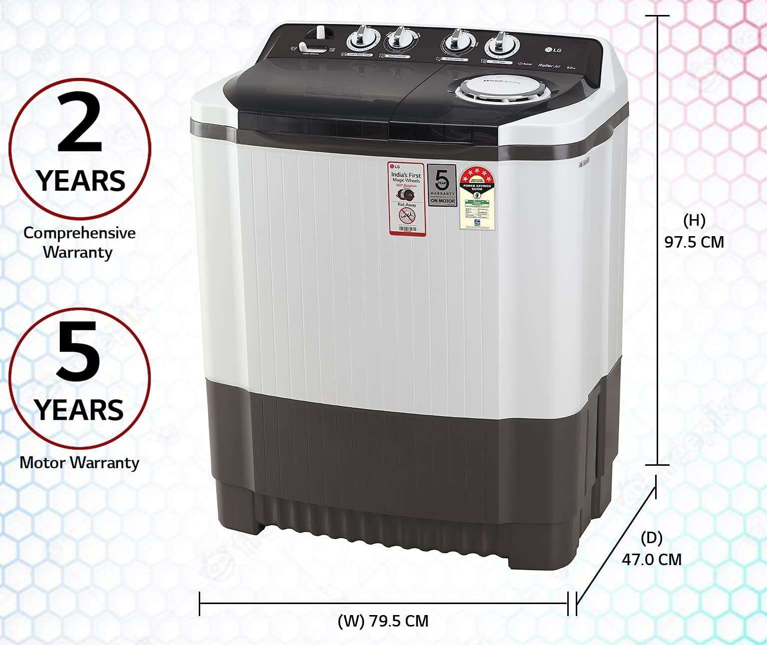 LG 8.5 Kg 5 Star Semi-Automatic Top Loading Washing Machine (P8535SGMZ, Dark Gray, Roller Jet Pulsator), Large 3