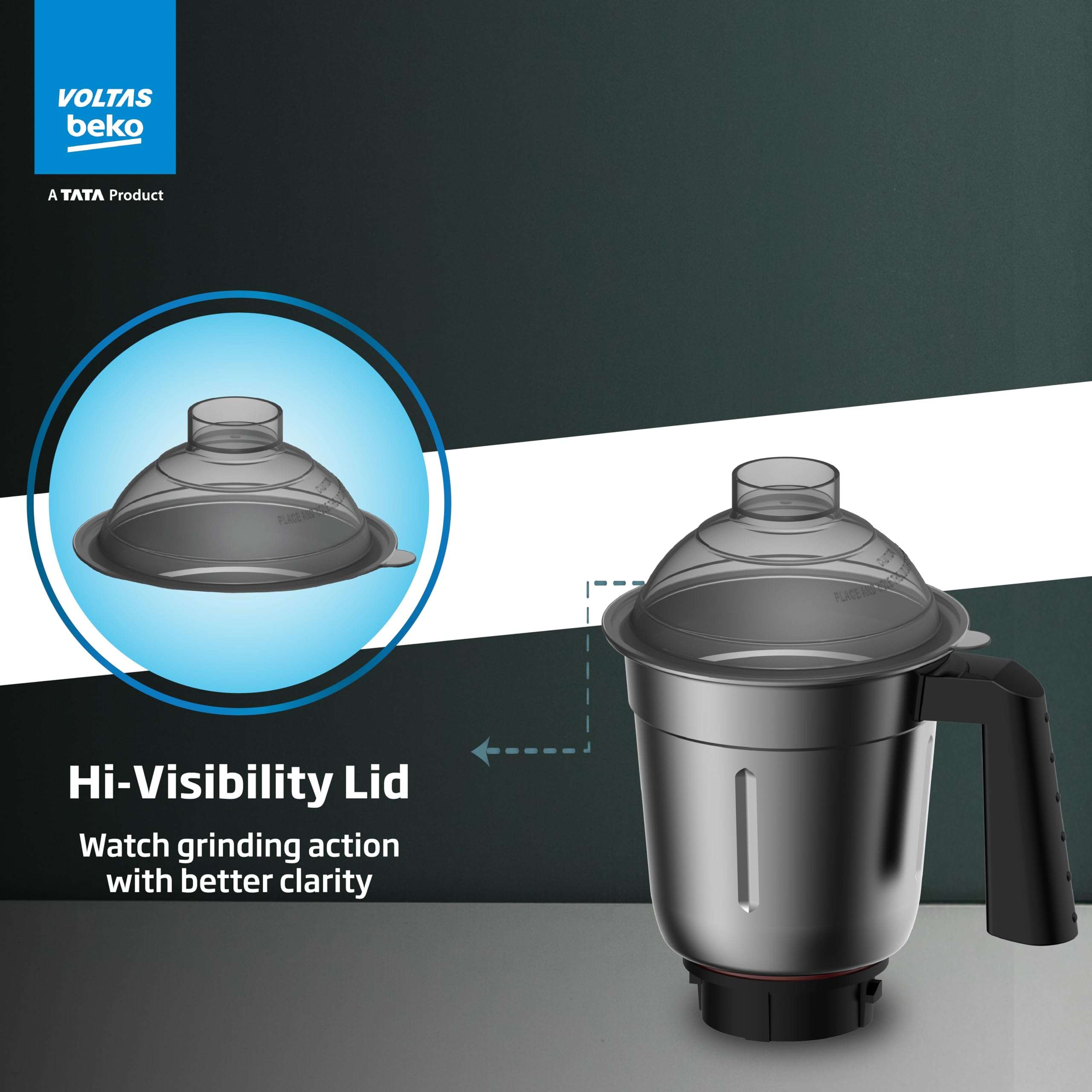 Voltas Beko, A Tata Product Superefficient 750 W Mixer Grinder with GrindX Technology (G7503HP-BL | 3 Jars | Black) 6