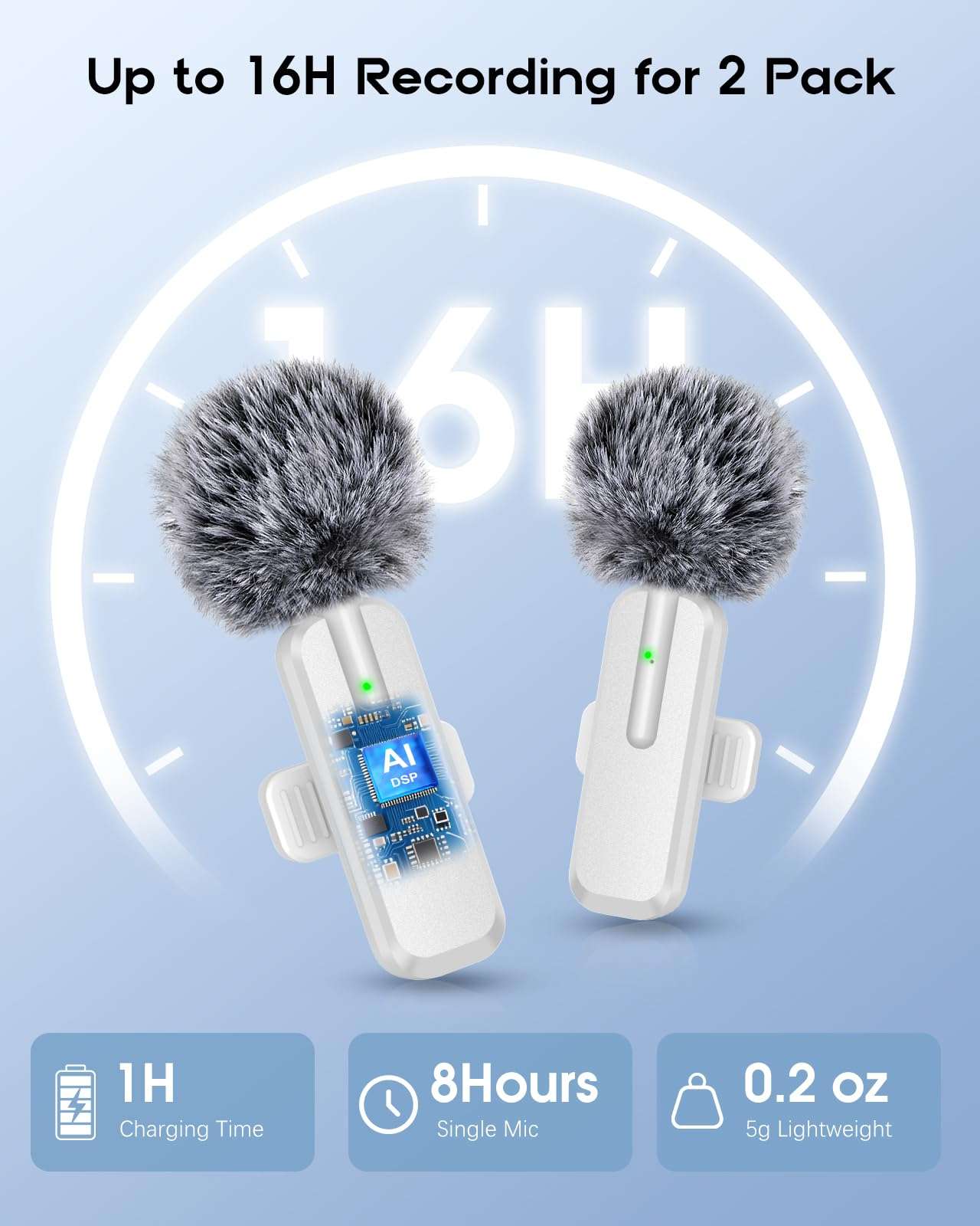 Wireless Mini Microphone for iPhone - 2 Pack Lavalier bluetooth Microphone for Video Recording, 2 In 1 Noise Reduction Lapel Mic for Ipad, Android, Clip-on Mini Mic for Tiktok Youtube Vlog Podcast 5