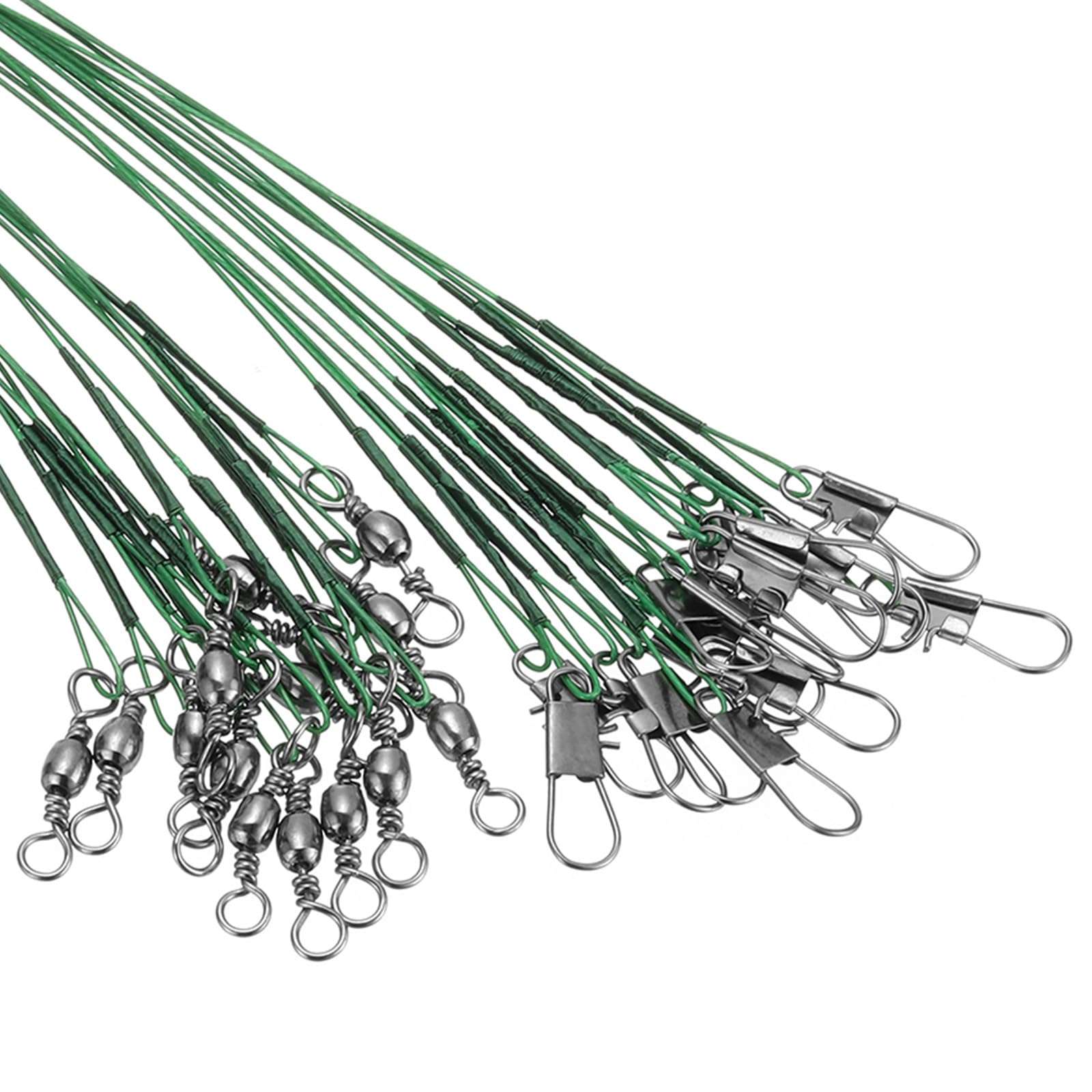 PATIKIL Fishing Wire Leaders 12", 60Pcs 30LB Strength Nylon-Coated Fishing Line Leaders with Swivel and Snap for Saltwater Freshwater, Green 1