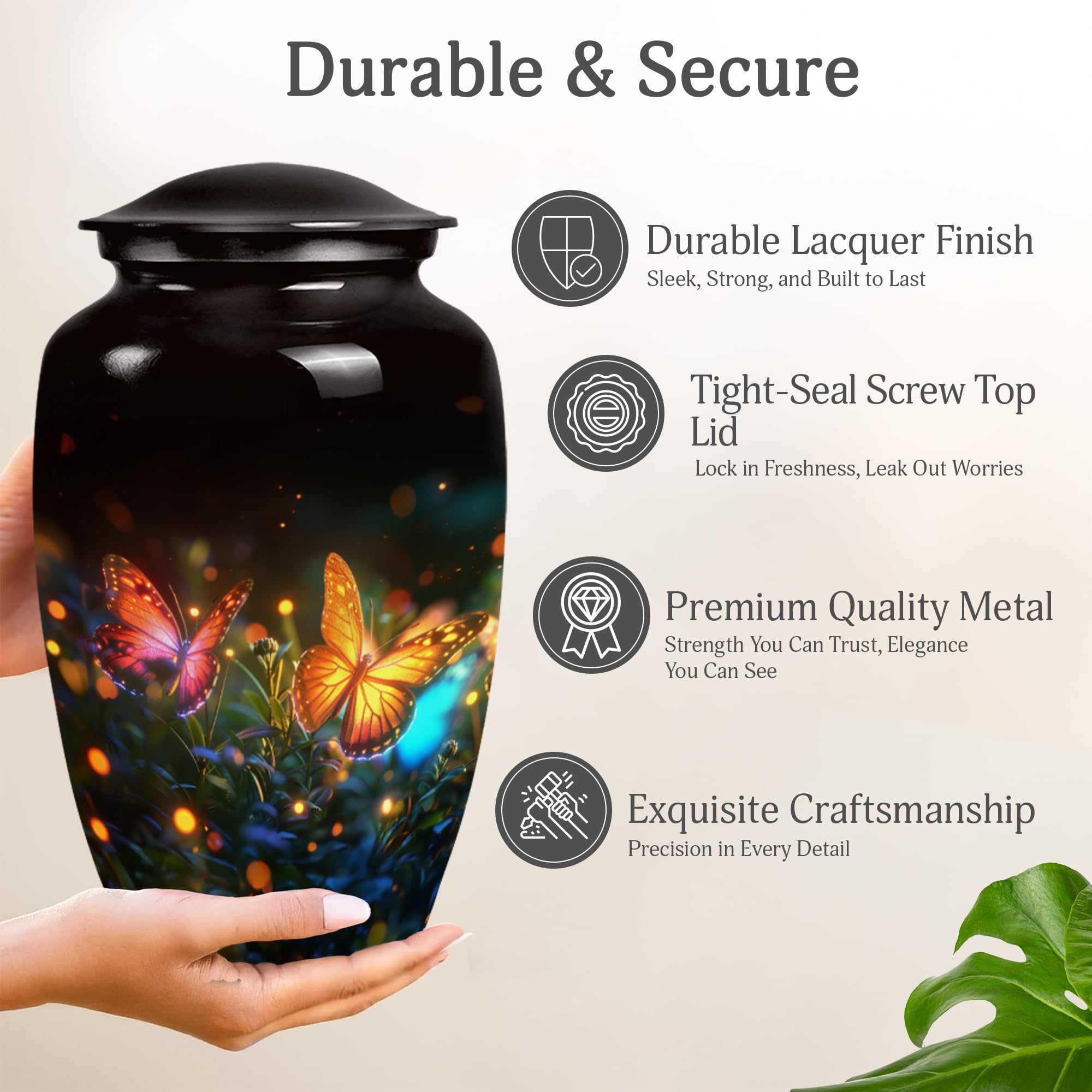 MUKTIVE Glowing Butterfly Urns for Human Ashes Adult - 10" Cremation Keepsakes - Black Urns for Mom and Dad - Memorial Tribute Butterfly Funeral Keepsake - Dog Ashes Holder with (Velvet Urn Bag) 4