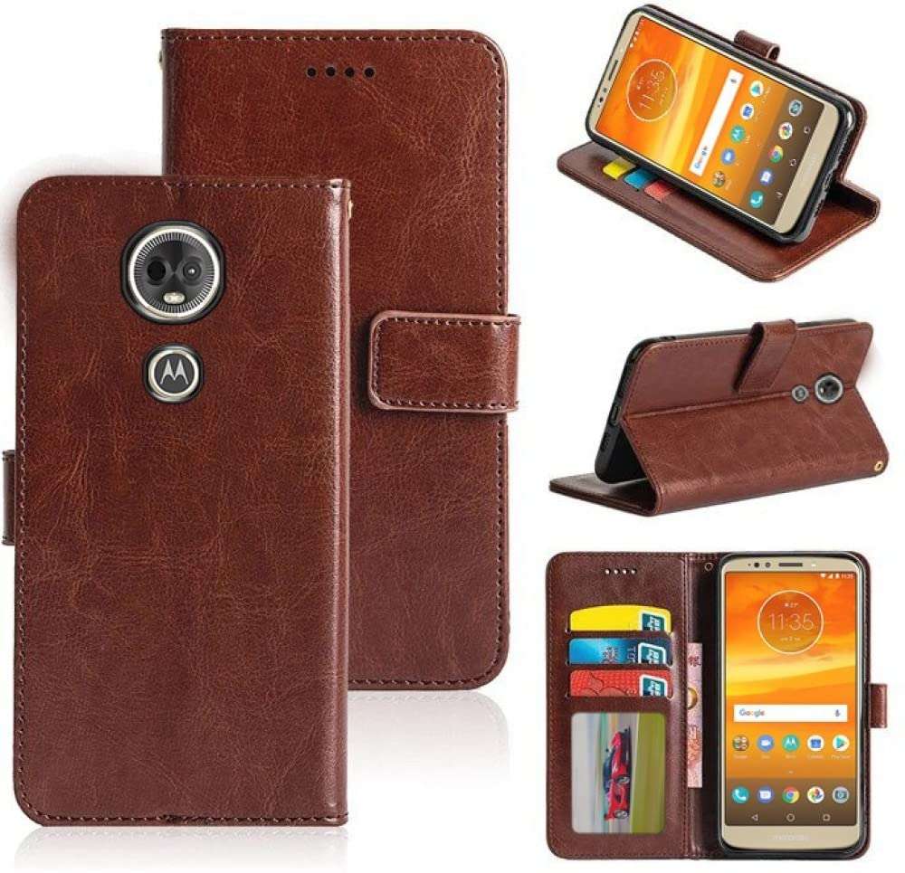 Frazil Leather Flip with Wallet Case with TPU Shockproof Cover for Motorola Moto E5 Plus (Brown) 1