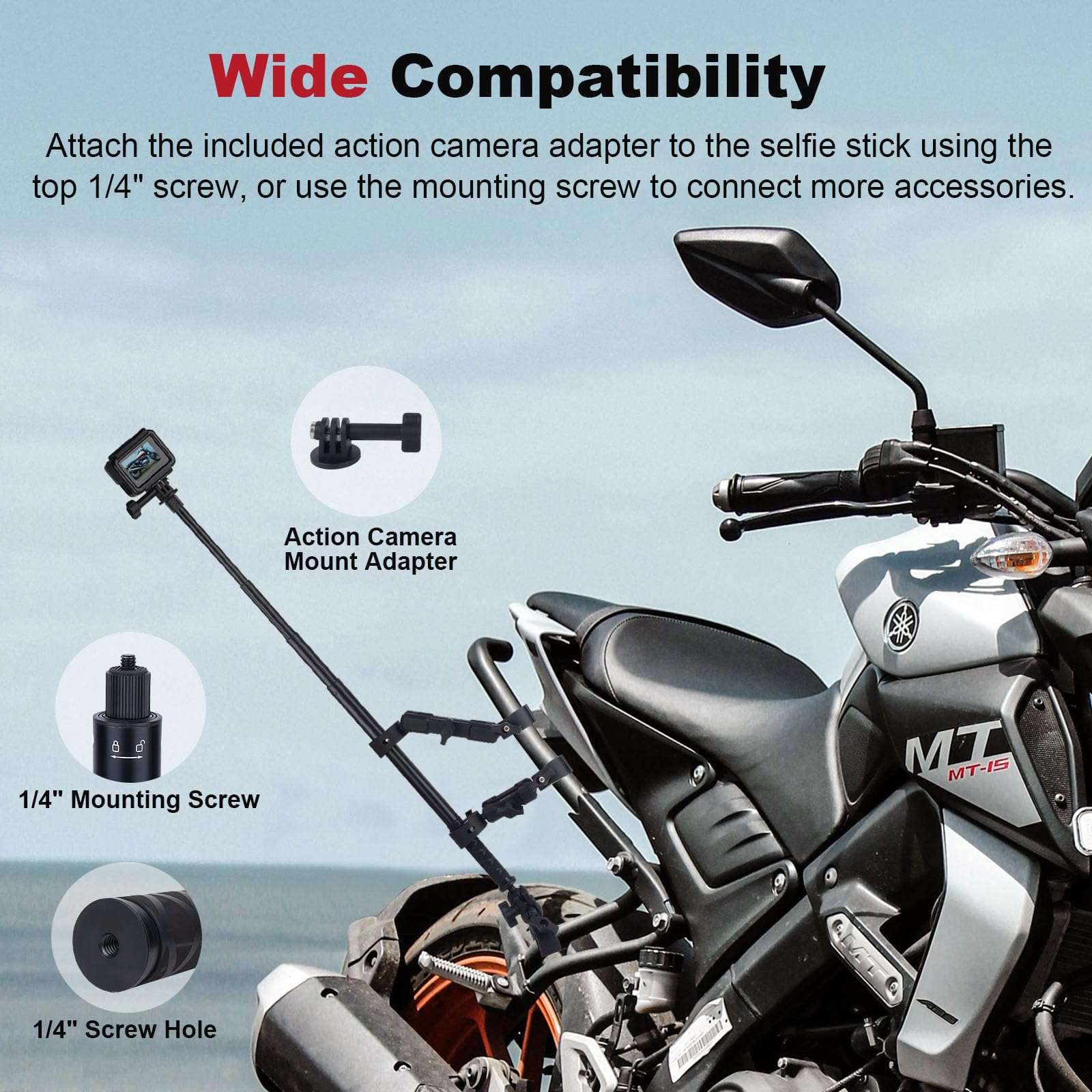 Mechrig Motorcycle Ebike Mount kit for Insta360 X5, Bike & Golf Car Handlebar Clamp Mount and 59" Invisible Selfie Stick Bundle Kit, Super Clamp, Action Camera Adapter for GO2/3/3S/DJl, JC027 4