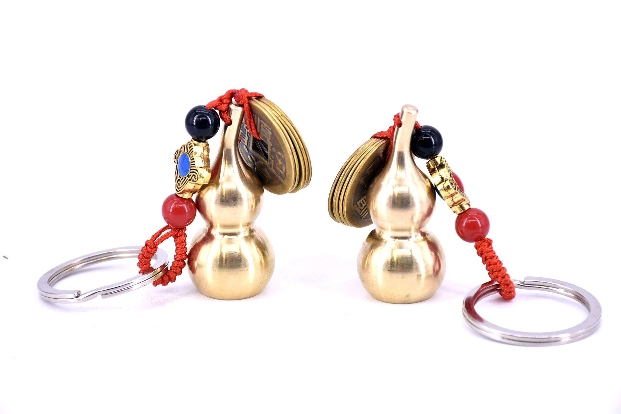 Feng Shui Coins with Brass Calabash Wu Lou Key Chain for good health Travel Safely Wealth Porsperity Success and Good Luck Fortune (2 pieces ) 1