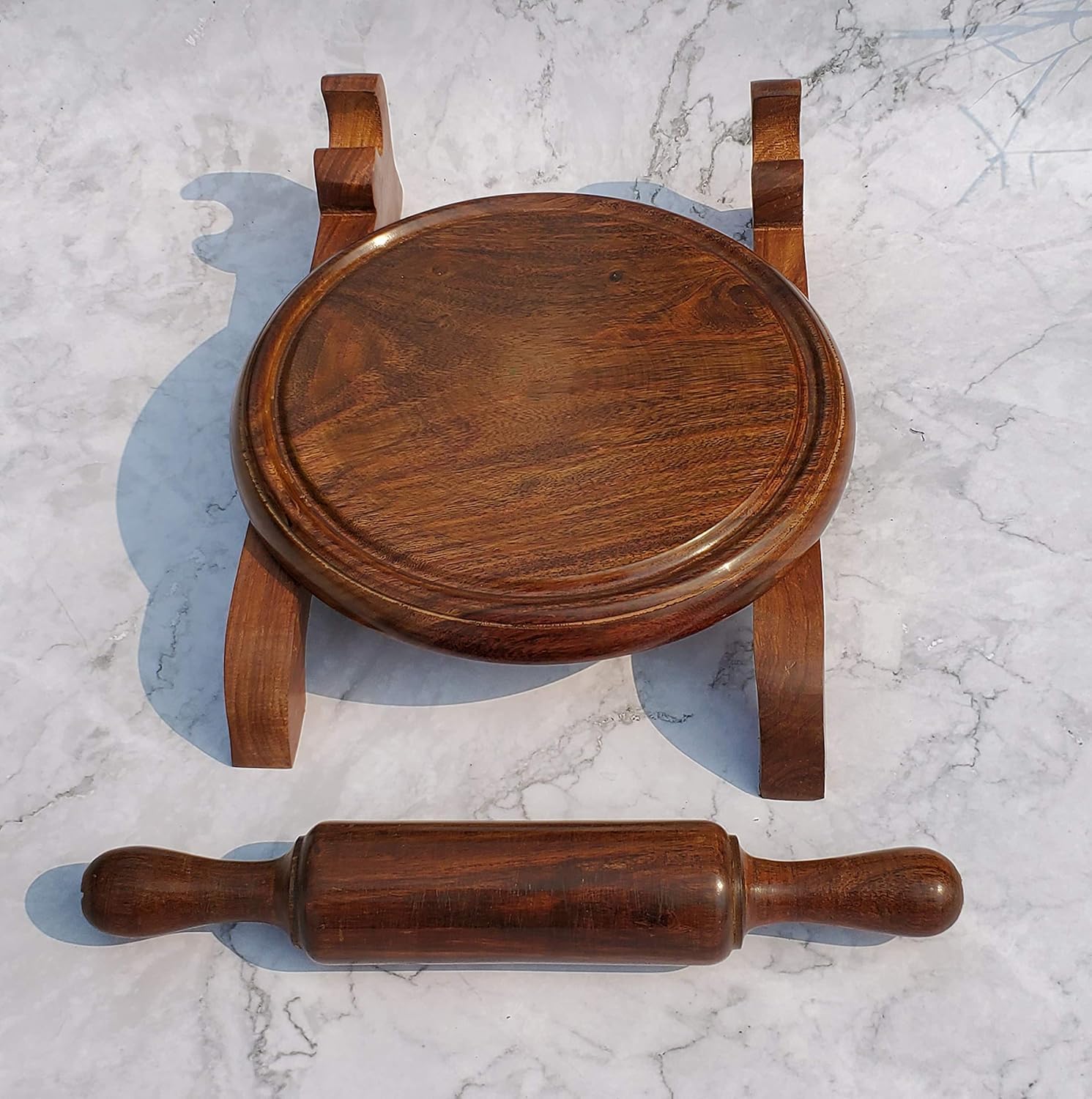 Aangan Kraft Handicrafts Premium Wooden Chakla Belan Set with Stand | Durable, Handcrafted Rolling Board and Pin for Perfect Rotis & Chapatis | Traditional Kitchen Tool Set for Easy Cooking 6