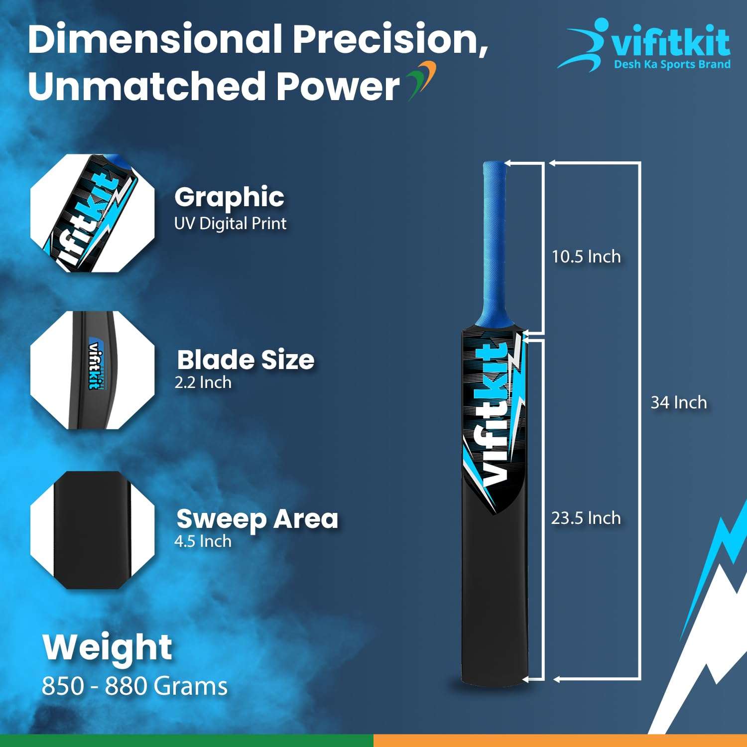Vifitkit Impact Turf Bat Cricket for Adults, Plastic Tennis Bat for Men, Heavy Plastic Cricket Bats with Anti Slip Rubber Grip for Gully Cricket, Tournament Match, Standard Full Size -Blue 6