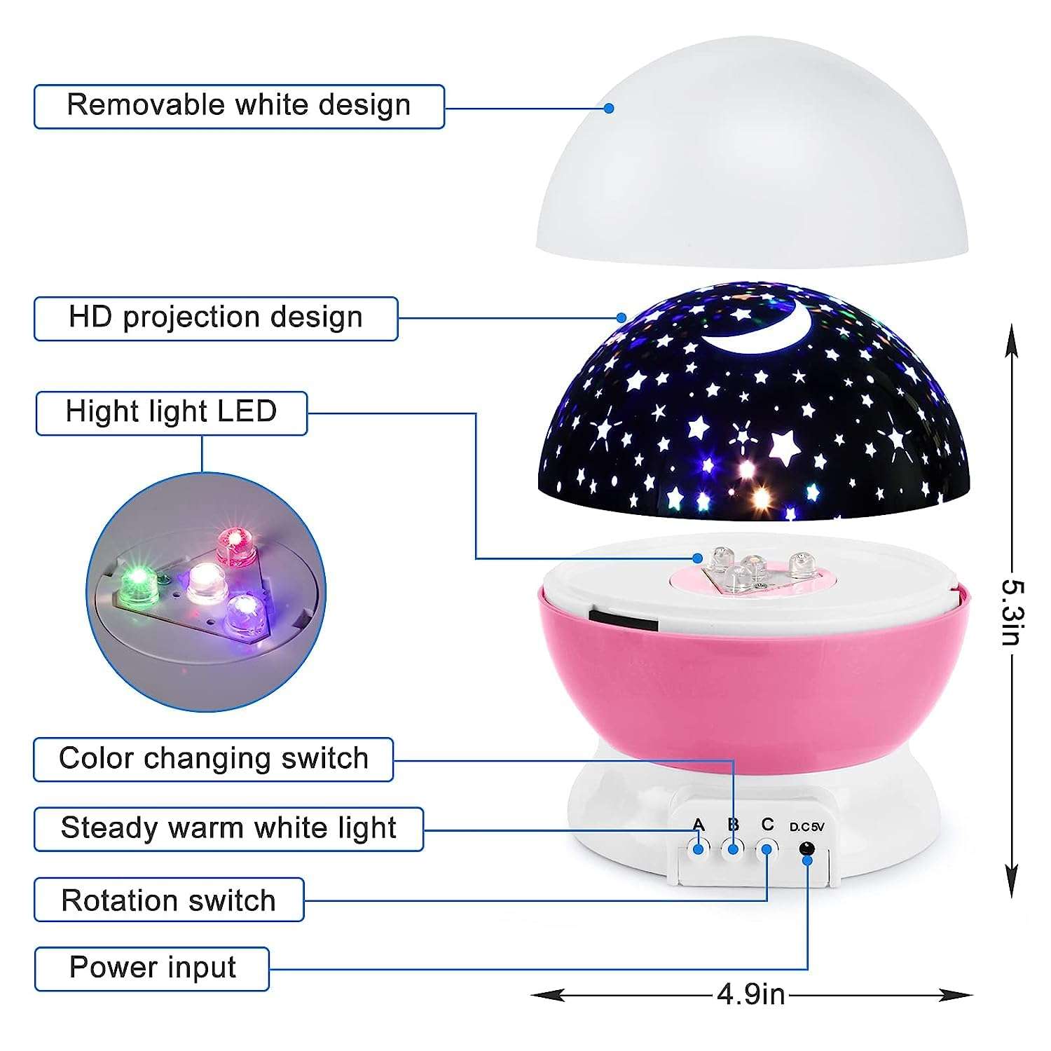 Moknest Star Projector for Kids 1-10 Years - Girls and Boys Birthday Gifts, Christmas Presents, Sensory Baby Toys (Pink) 4