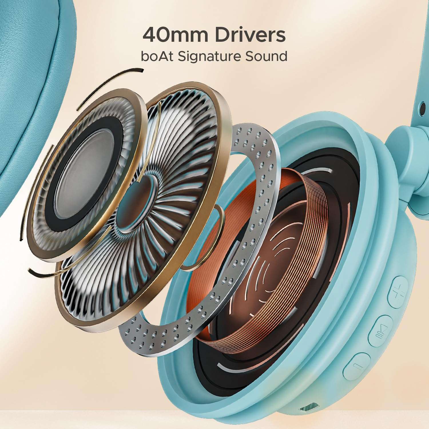 boAt Rockerz 450 Bluetooth On Ear Headphones with Mic, Upto 15 Hours Playback, 40MM Drivers, Padded Ear Cushions, Integrated Controls and Dual Modes(Aqua Blue) 3