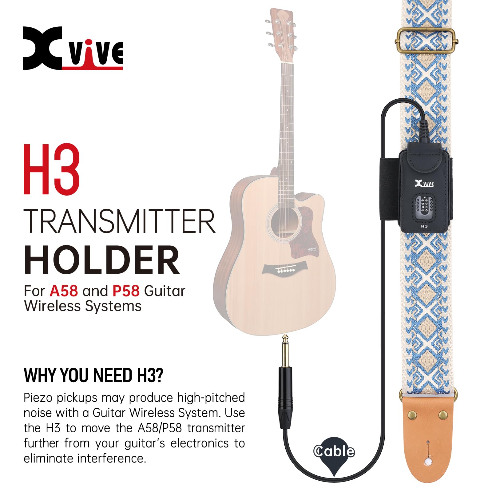 Xvive P58 Wireless Guitar Pedal System with H3 Transmitter Holder with ¼” TS male to ¼” TS Female Adapter 5