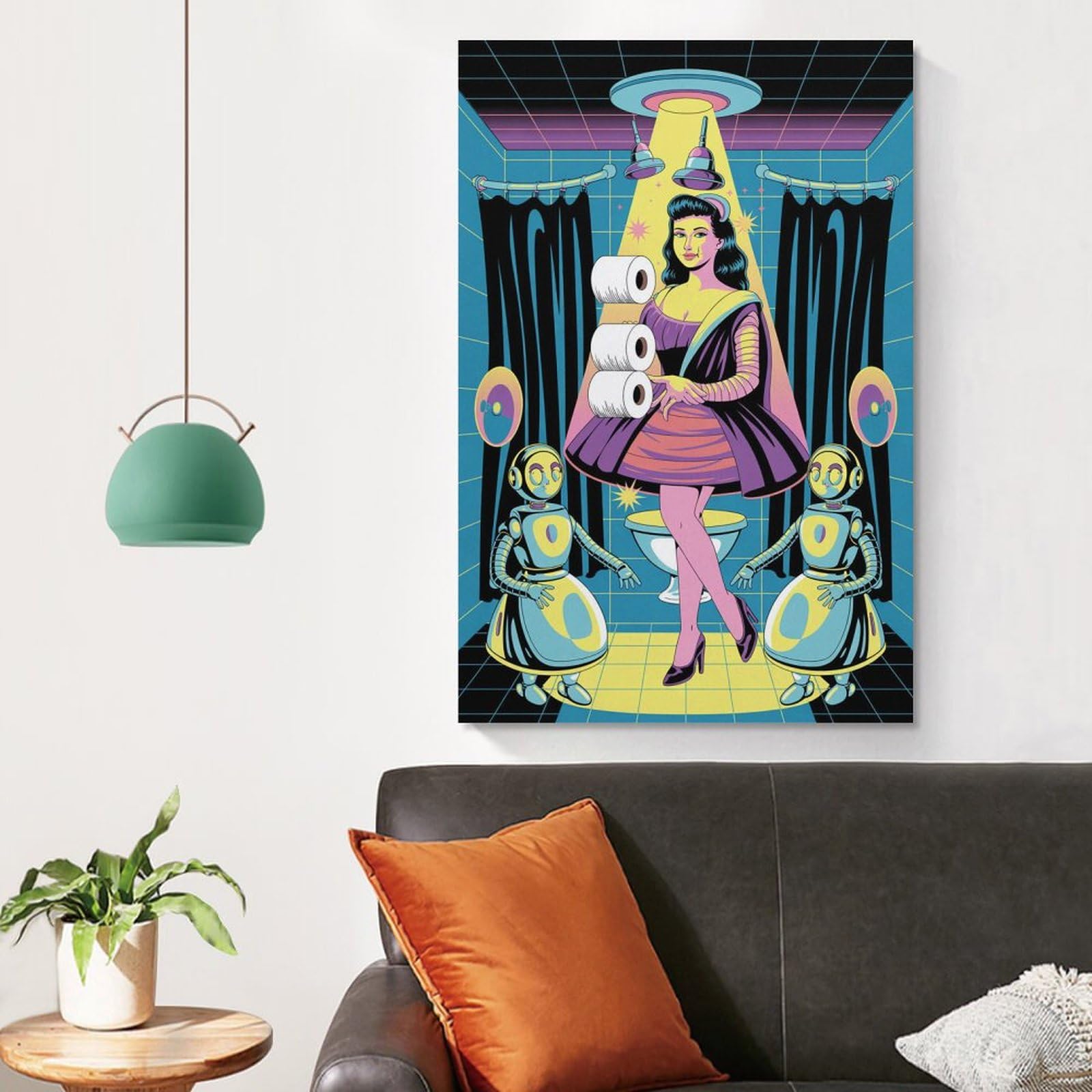 Whimsical Bathroom Decor UFO Scrubber Beehive Hair & Atomic Age Blacklight Curtains Canvas Poster Unframe-style 16x24inch(40x60cm) 5