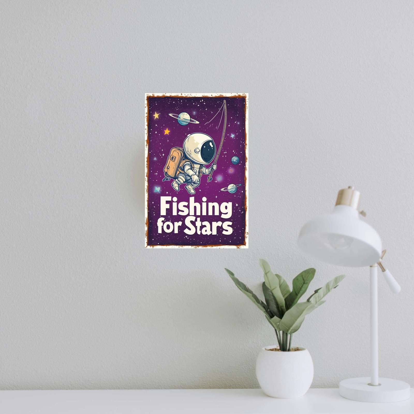 Korrazi Astronauts-Signs Outer-Space Metal-Arts Universe-Poster, Fishing for Stars, Planet Positive Wall Decor Plaque for Boys Kids Nursery, Game room 8 X 12 Inches 6