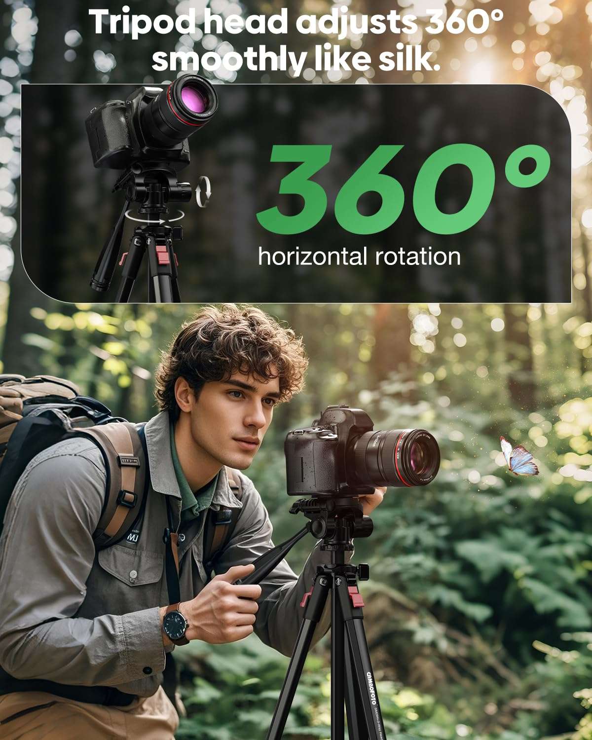 CAMBOFOTO 68" Lightweight Travel Camera Tripod Stand, Portable Aluminum DSLR/SLR Tripod and Carry Bag, for Photo, Video & Vlogging, Compatible with Canon/Nikon Camera 4