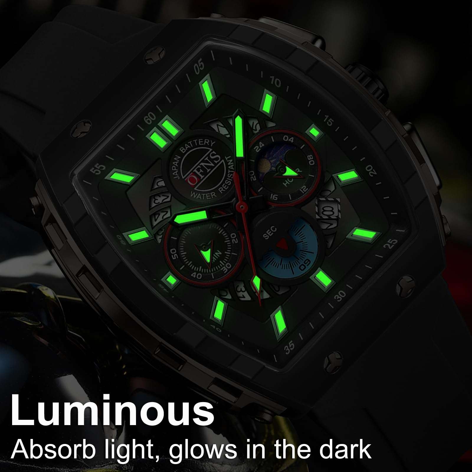 findtime Men's Watch Fashion Analog Watches Tonneau Unique Sport Wrist Watch Quartz Chronograph Waterproof Watches with Luminous Calendar Curved Screen Relojes para Hombres 6