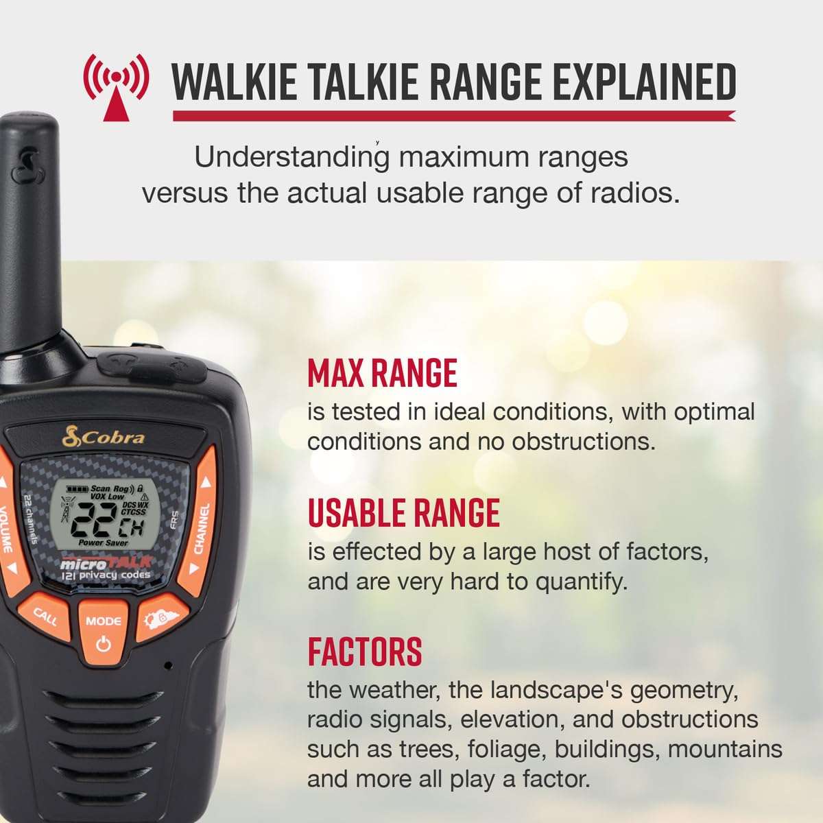 Cobra ACXT345 Weather-Resistant Walkie Talkies - Rechargeable, 22 Channels, Long Range 25-Mile Two-Way Radio Set (2-Pack) 2