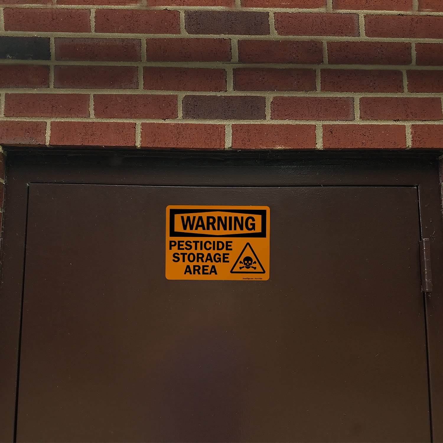SmartSign 5 x 7 inch “Warning - Pesticide Storage Area” OSHA Label with Graphic, 3 mil Laminated Adhesive Polyester, Orange and Black 4