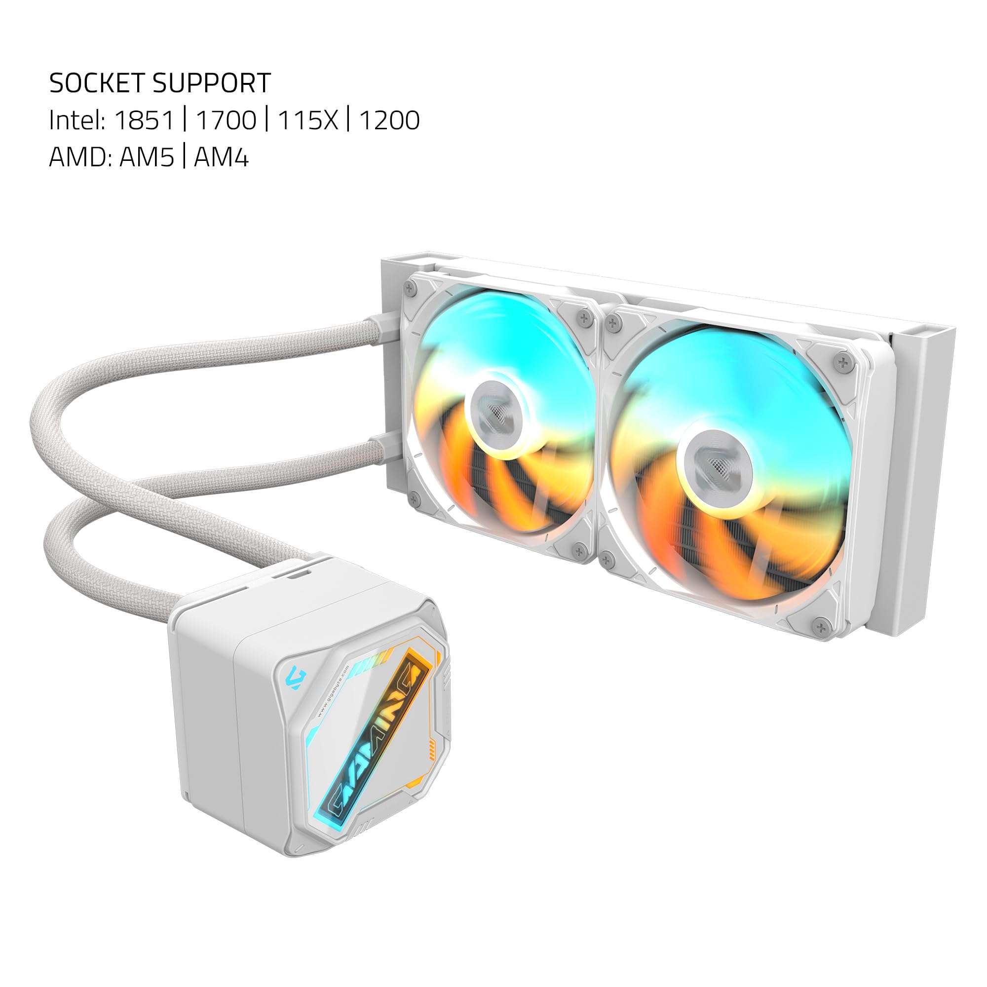 GIGABYTE Gaming 240 ICE Liquid CPU Cooler, 240mm Radiator with 2X 120mm Low Noise ARGB Fans, Compatible with Intel LGA 1851, 1700, 115X, 1200, and AMD AM5, AM4 (GIGABYTE Gaming 240 ICE) 3