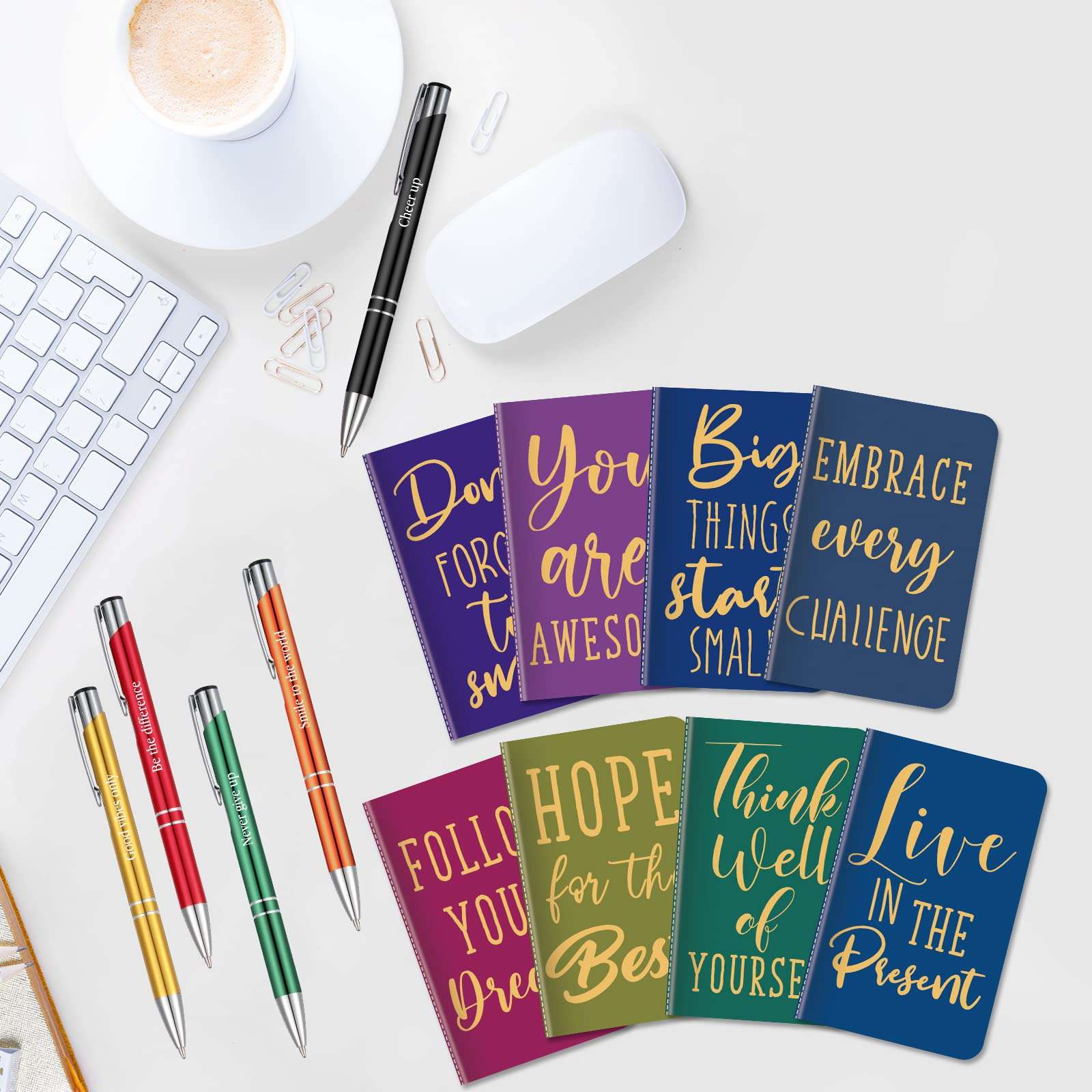 Funrous 32 Pcs Motivational Quote Pens Inspirational Notepads Mini Journal with Ballpoint Pen Small Notebooks Gift Set for Men Women Coworkers, Adult Party Favors Prizes Gift Bulk(Simple) 3