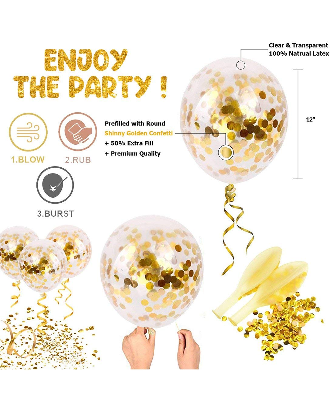 Latex & Confetti Balloons for Birthday Decoration Items for Girls/Balloons for Girl Birthday Party (30, Gold) 5