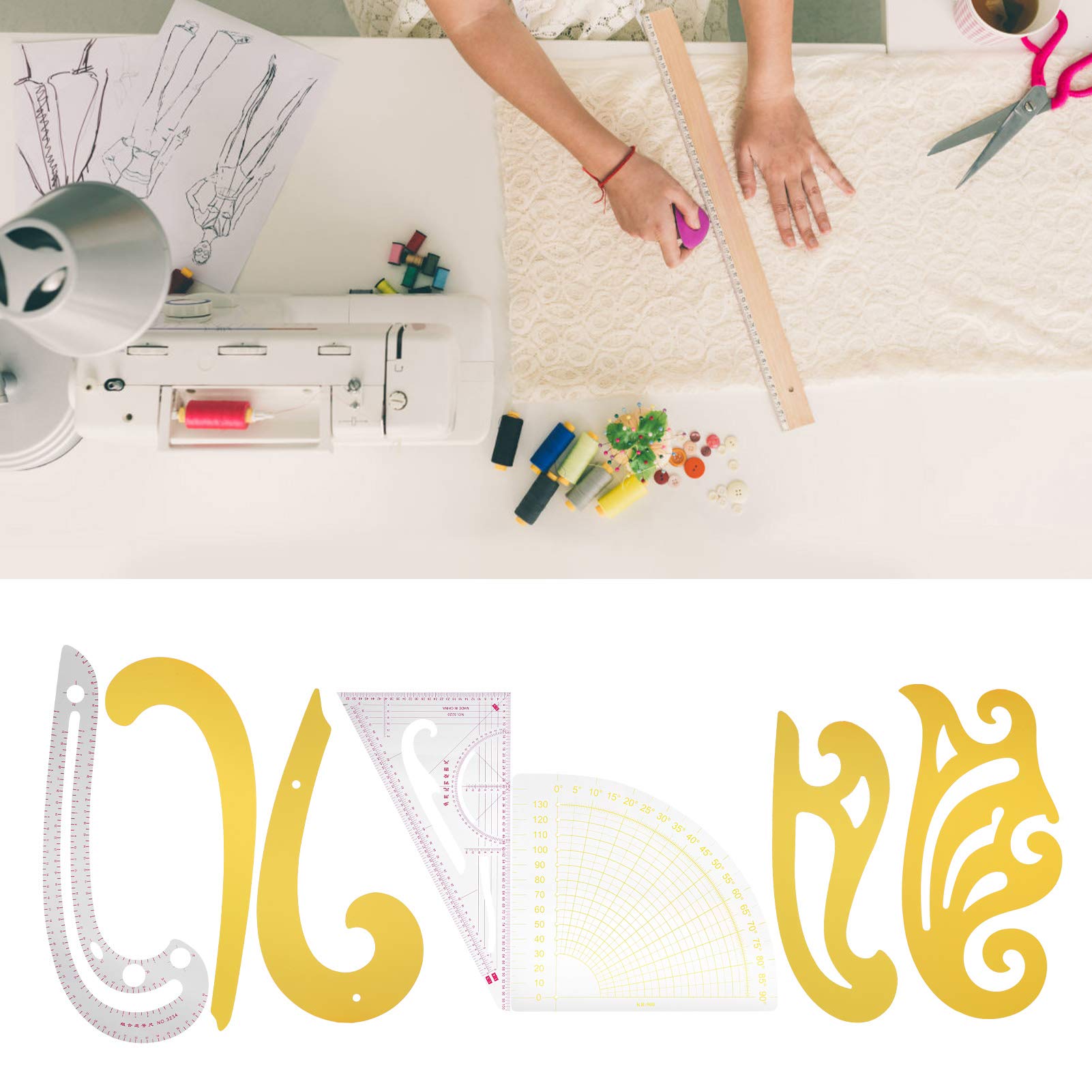 7pcs Plastic Metric Ruler Set French Curve Pattern Grading Sewing Ruler Set Sewing Tool Set for DIY Clothing Designing Other Sewing Embroidery Supplies 5
