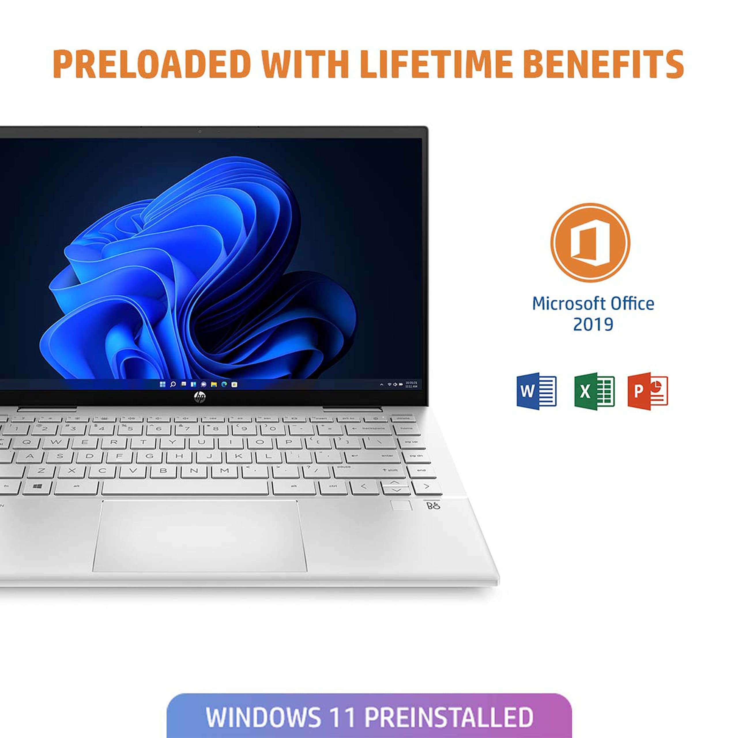 HP Pavilion x360, 11th Gen Intel Core i5-1155G7, 14-inch (35.6 cm), FHD, 16GB DDR4, 512GB SSD, Intel Iris Xe graphics, FPR, Backlit KB, Audio by B&O (Win 11, MSO 2019, Silver, 1.52 kg), dy1048TU 4