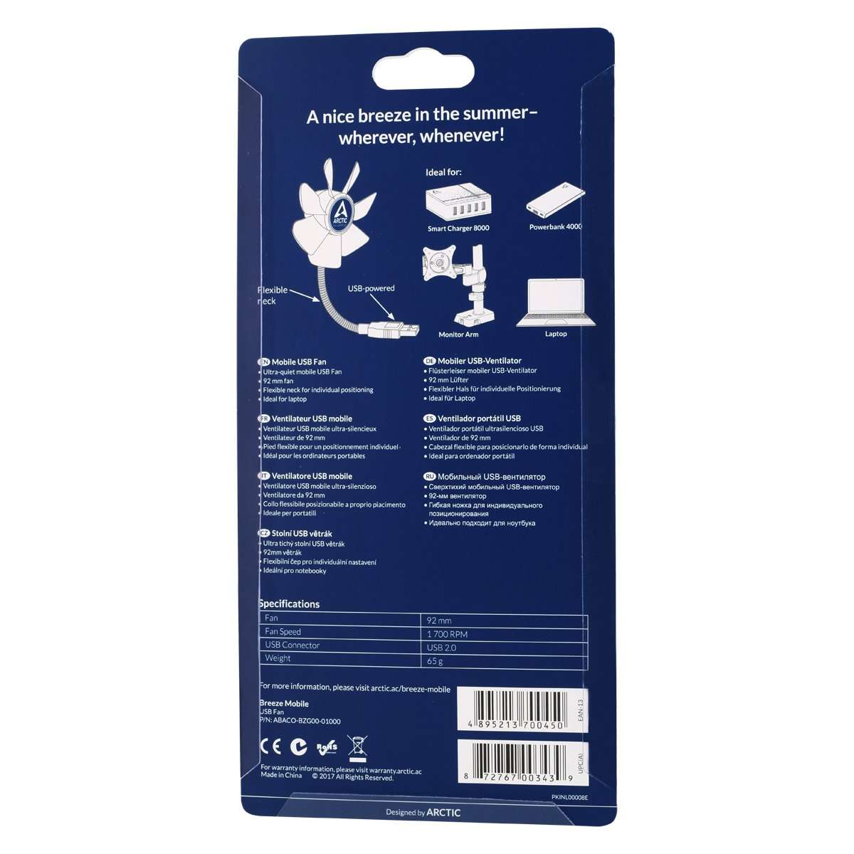 ARCTIC Breeze Mobile - Mini USB Desktop Fan with Flexible Neck, Portable Desk Fan for Home, Office, Silent USB Fan, Fan Speed: 1700 RPM - White 5