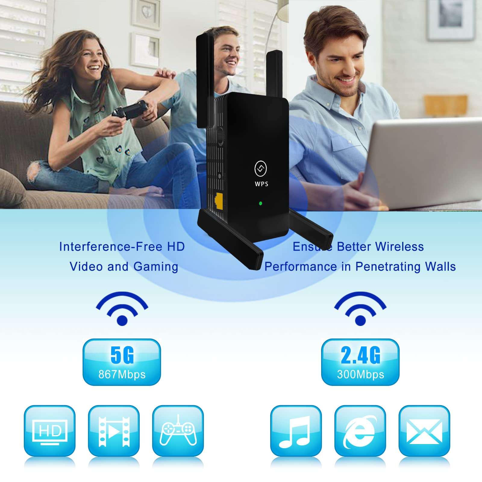 WiFi to Ethernet Adapter Wireless Bridge 5G/2.4GHz 1200Mbps WiFi to ethernet Convert Universal RJ45 Wired Ethernet to WiFi Adapter Wireless Ethernet Adapter for Network Printer (Black 1200Mbps) 4