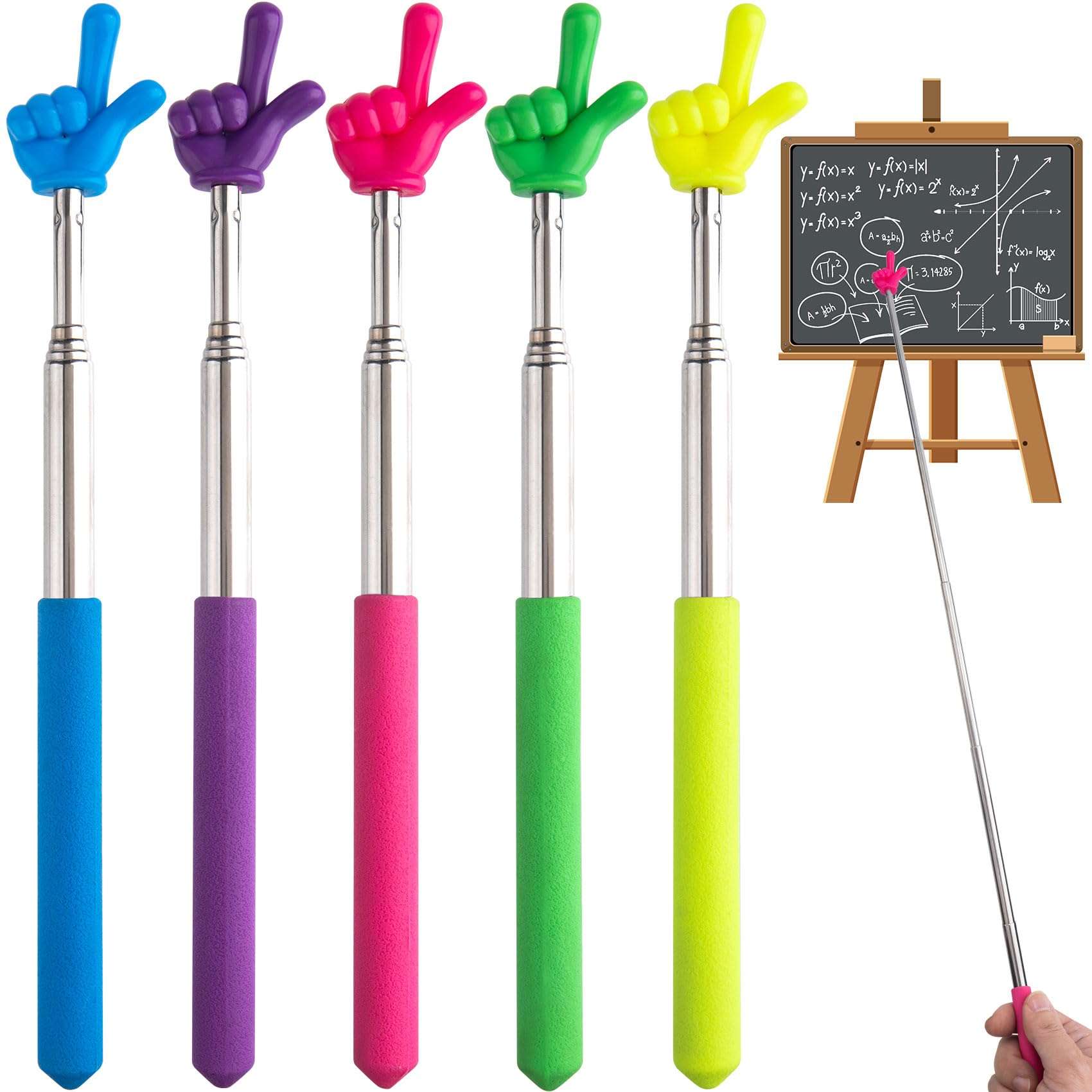 PAGOW 5 Pcs Retractable Teacher Pointer Sticks, 5 Colors Hand Pointer Stick, Student Finger Pointing Sticks, Extendable School Supplies for Reading, Classroom (Blue+Purple+Yellow+Green+Pink) 2