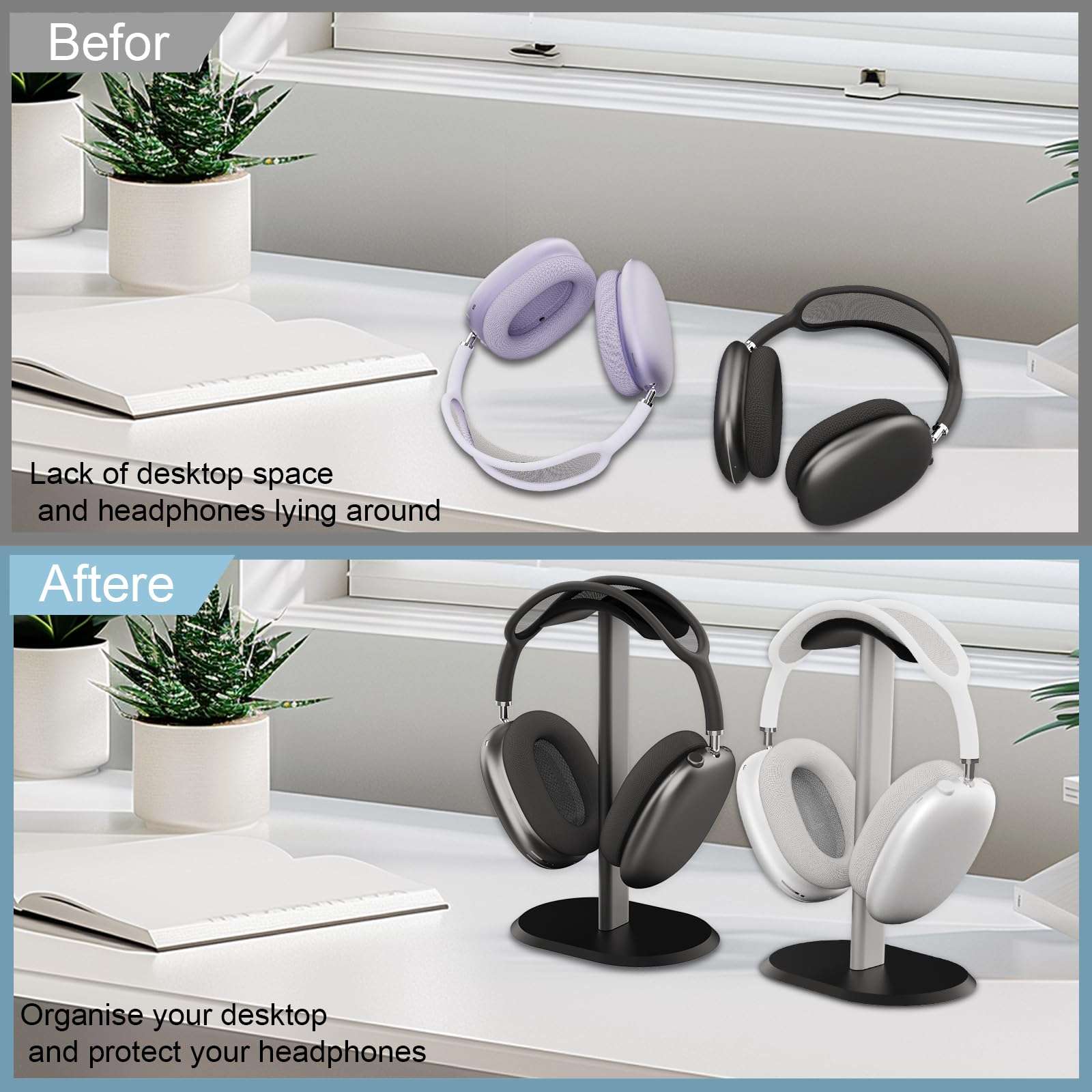 XANAD Headphone Headset Stand for Desk,Headphone Holder for JBL, Sony, Bose, Beats,AirPods Max, PC Gaming Headset Display & Bluetooth Headphone (Black) 6