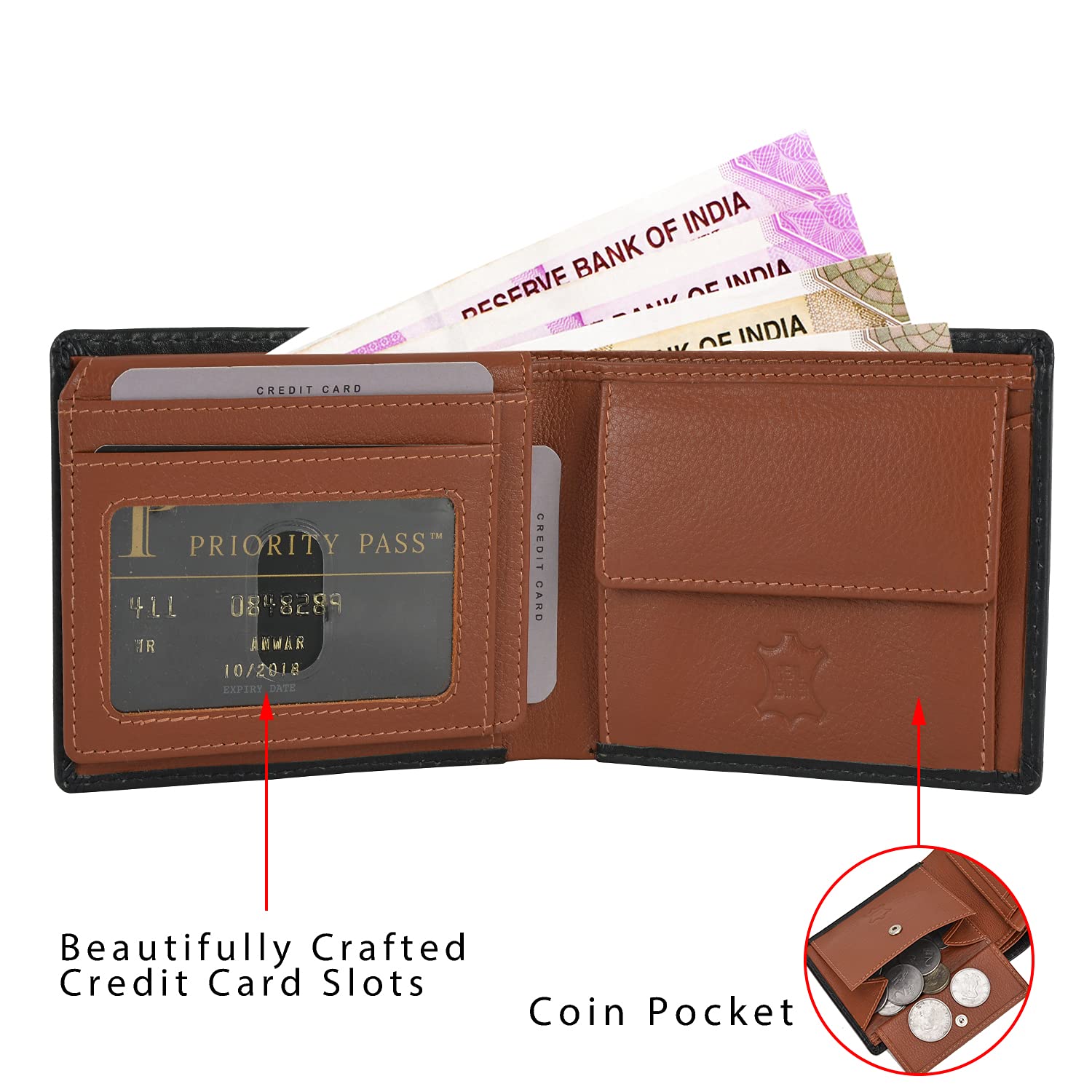 Rigohill Dusky Mens Leather Wallet | Black/Rust Leather Wallet for Men | RFID Mens Wallet 4