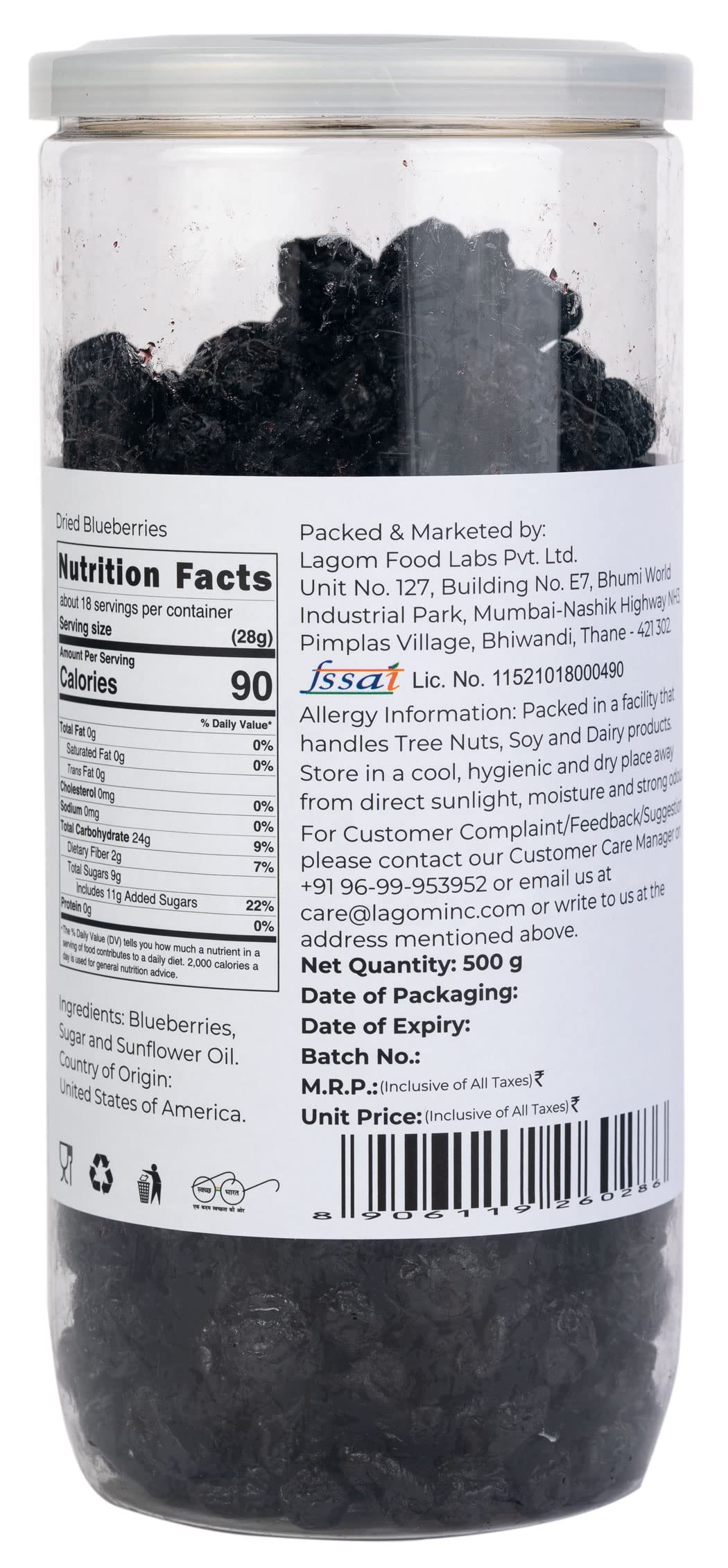 Lagom Gourmet Dried Blueberry, 1Kg | All Natural | No Preservatives | Gluten Free | Vegan | Non GMO | Blueberry Dry Fruit 4