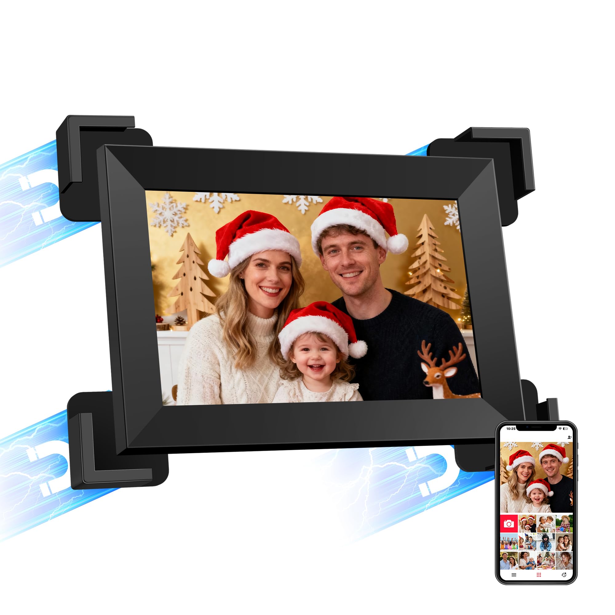 KPCB Tech Magnetic Picture Frames for Refrigerator, 10.1 inch Digital Photo Frames Smart WiFi & App Control, Electronic Picture Frame with 1280x800 HD Touch Screen for Parents, Grandparents, Friends 1
