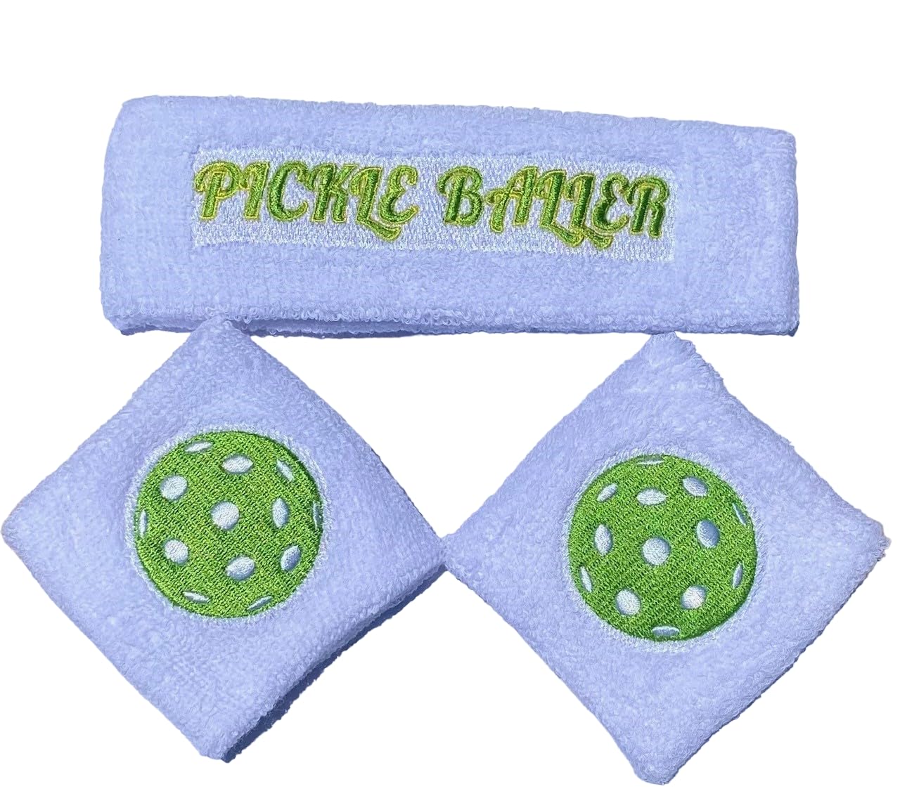 Pickleball Sweatband Set Headband Wristbands Gift Equipment Tennis Fun Dink Baller (White) 3