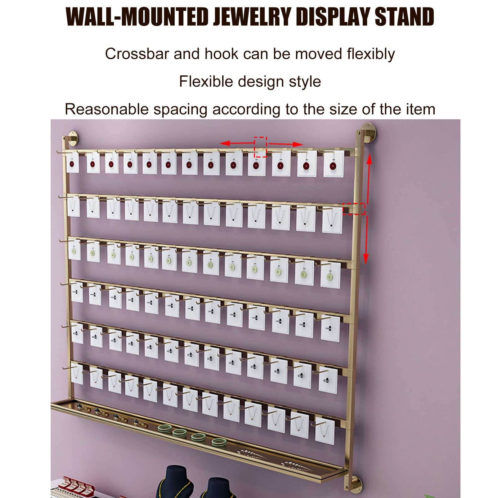 Ribbon Storage Stand Holder Organizers Wall Mounted Earring Holder Keyring shelf, Hanging Jewelry Organizer Necklace Holder Earring Hanger, Retail Shelves Sock storage Stand with Hooks, Metal Display 4