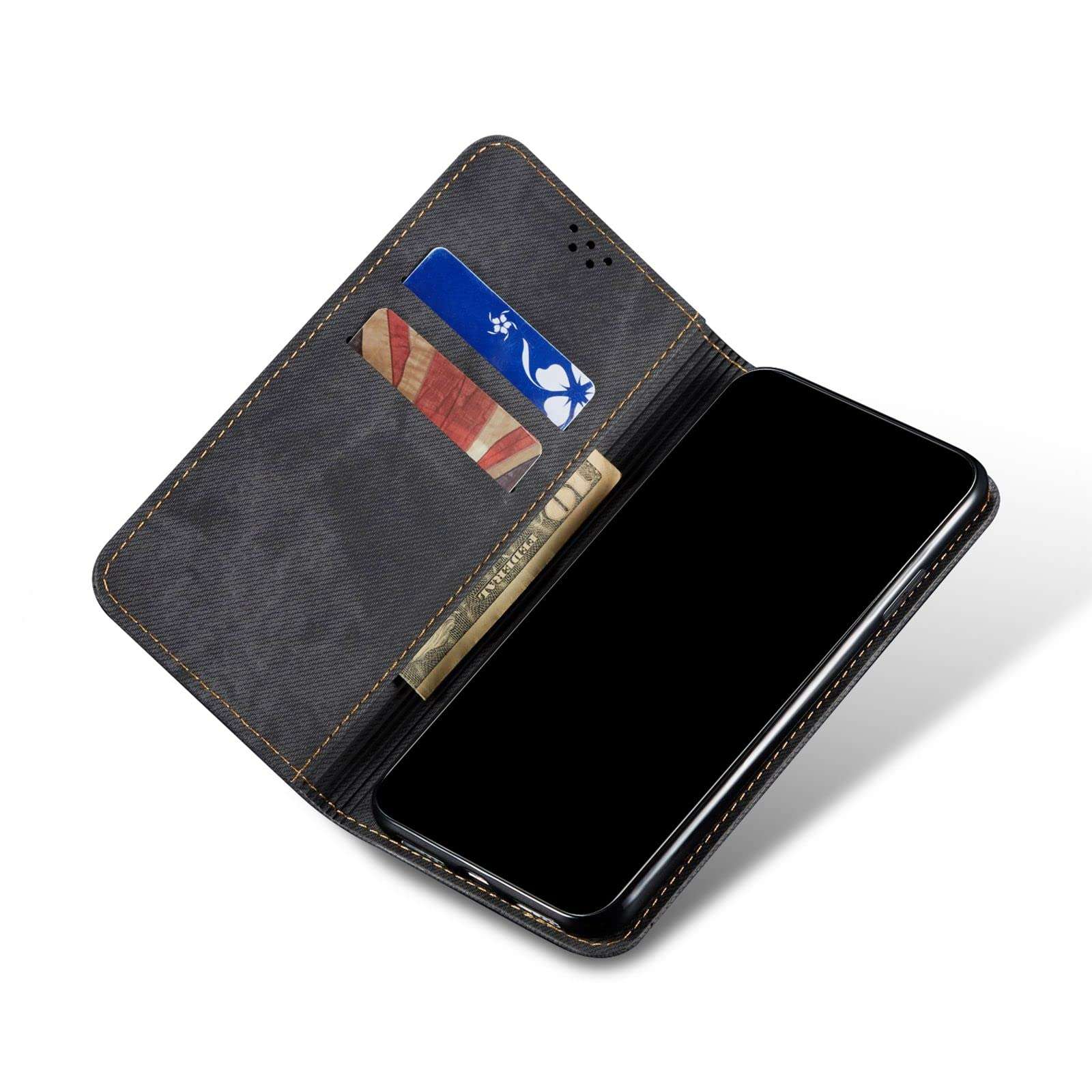 Cubix® Denim Flip Cover for Samsung Galaxy S23 Case Luxury Slim Wallet Folio Case Magnetic Closure Cover (Black) 4