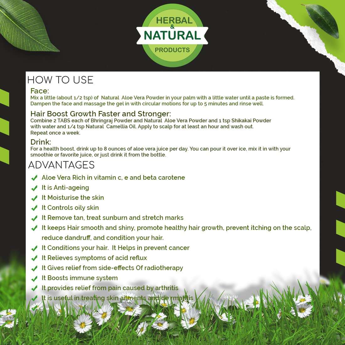 Aloe Vera Leaf Powder/Aloevera/Herbal Hair Growth For Men And Women/Natural Hair & Skin, Face/Food Grade/Juice/Edible/Drinking/Eating/Pure/Pure/Organic/Skin Whitening Face 3