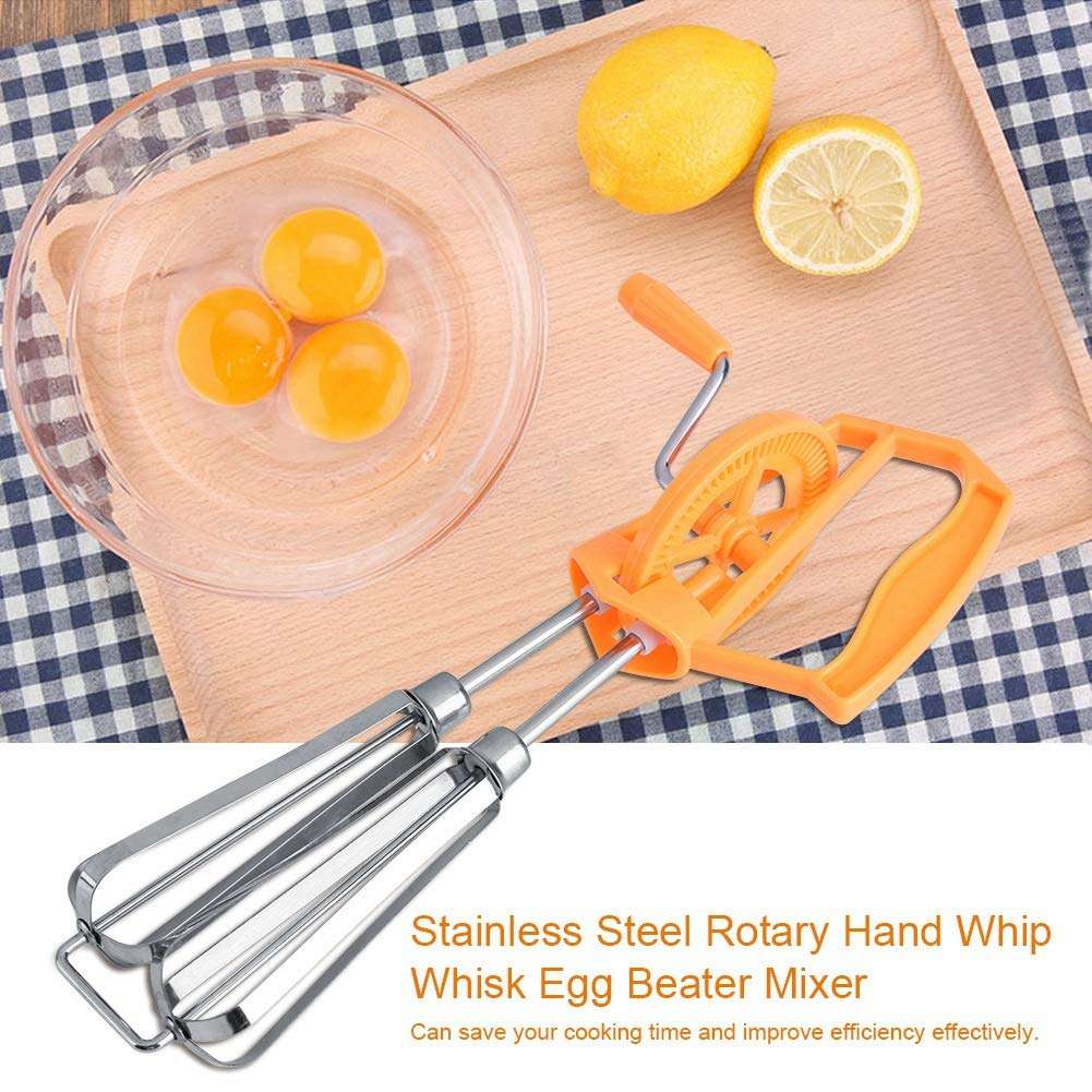 JOROBURO Manual Egg Beater, Stainless Steel Rotary Hand Whip Whisk Egg Beater Mixer, Hand Push Mixer Stirrer Cooking Tool Kitchen Gadget for Blending, Whisking, Beating Stirring(Orange) 4
