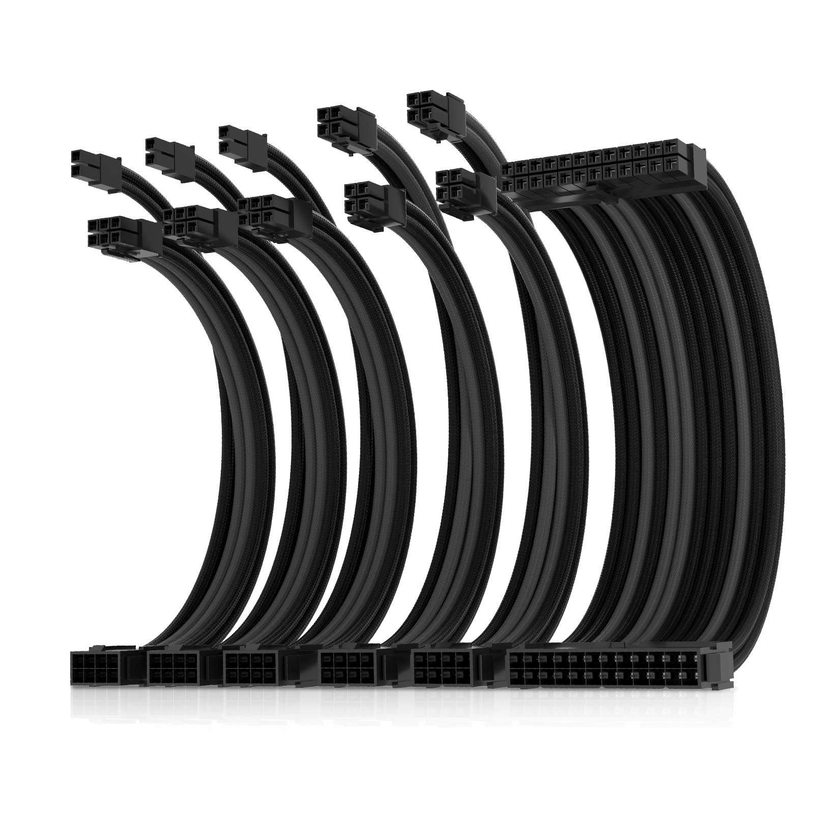 Asiahorse Power Supply Sleeved Cable for Power Supply Extension Cable Wire Kit 1x24-PIN/ 2x8-PORT (4+4) M/B,3x8-PORT (6+2) PCI-E 30cm Length with Combs(Dual EPS Black-Mix) 1