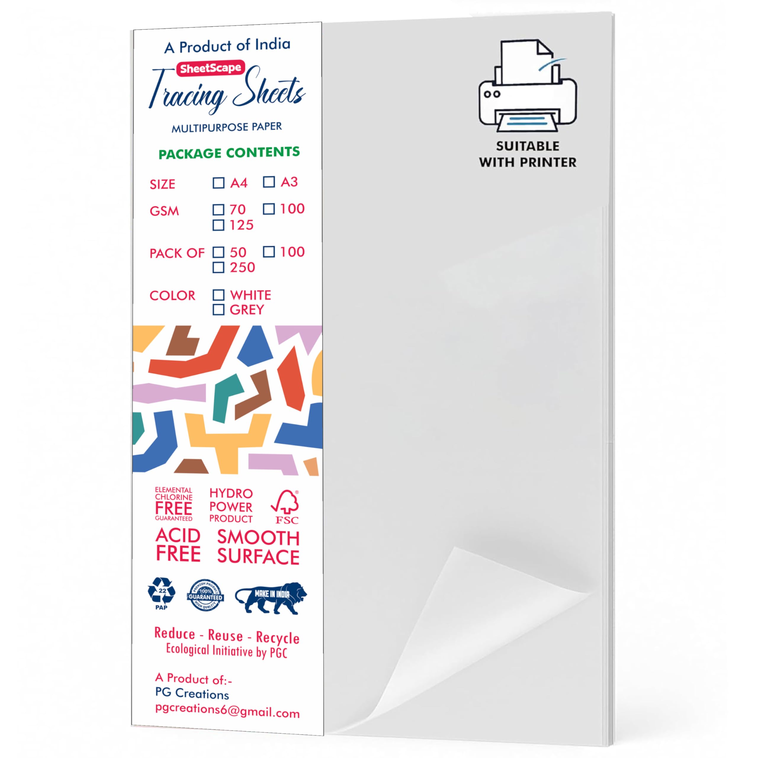 SheetScape 100 Sheets, A3 Tracing Paper, 100 GSM Thick Translucent Paper for Drawing, Sketching, Craft & Project Work, Suitable for Pens & Markers, 16.5x11.7 Inch, White 1