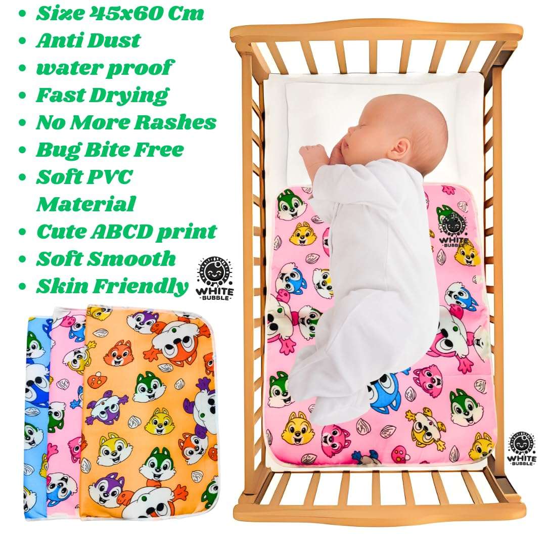 White Bubble Waterproof Cotton Baby Sheet/Sleeping Sheet- 60x45 CM (Multicolor, Pack of 3) for Newborns 0-6 Months 5