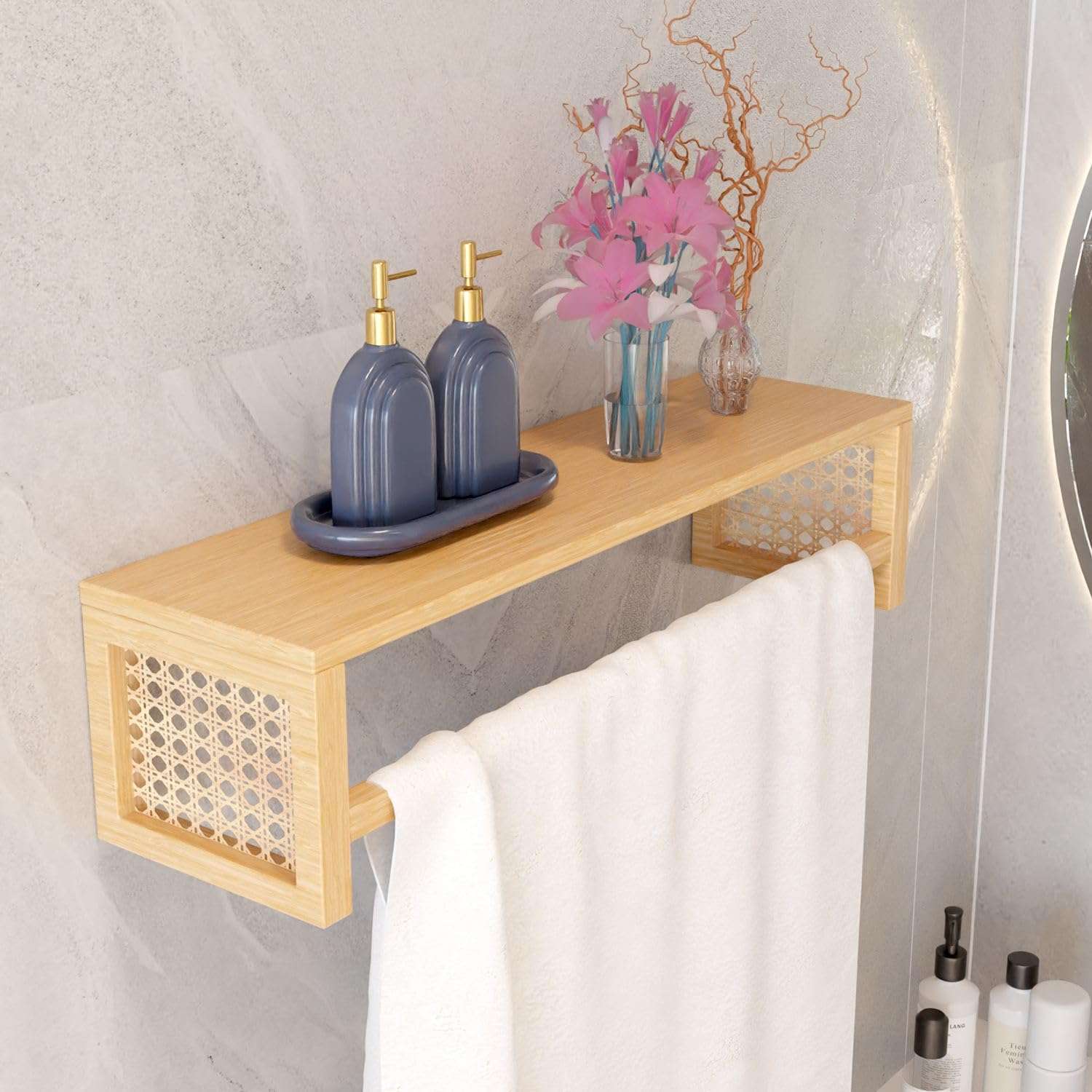 Lifelong Towel Holder for Bathroom | Durable & Stylish Bamboo Rattan Bathroom Towel Rack & Hanger | Solid & Multipurpose Stand & Organizer for Towels, Clothes, Bath Accessories (17Inch) 1