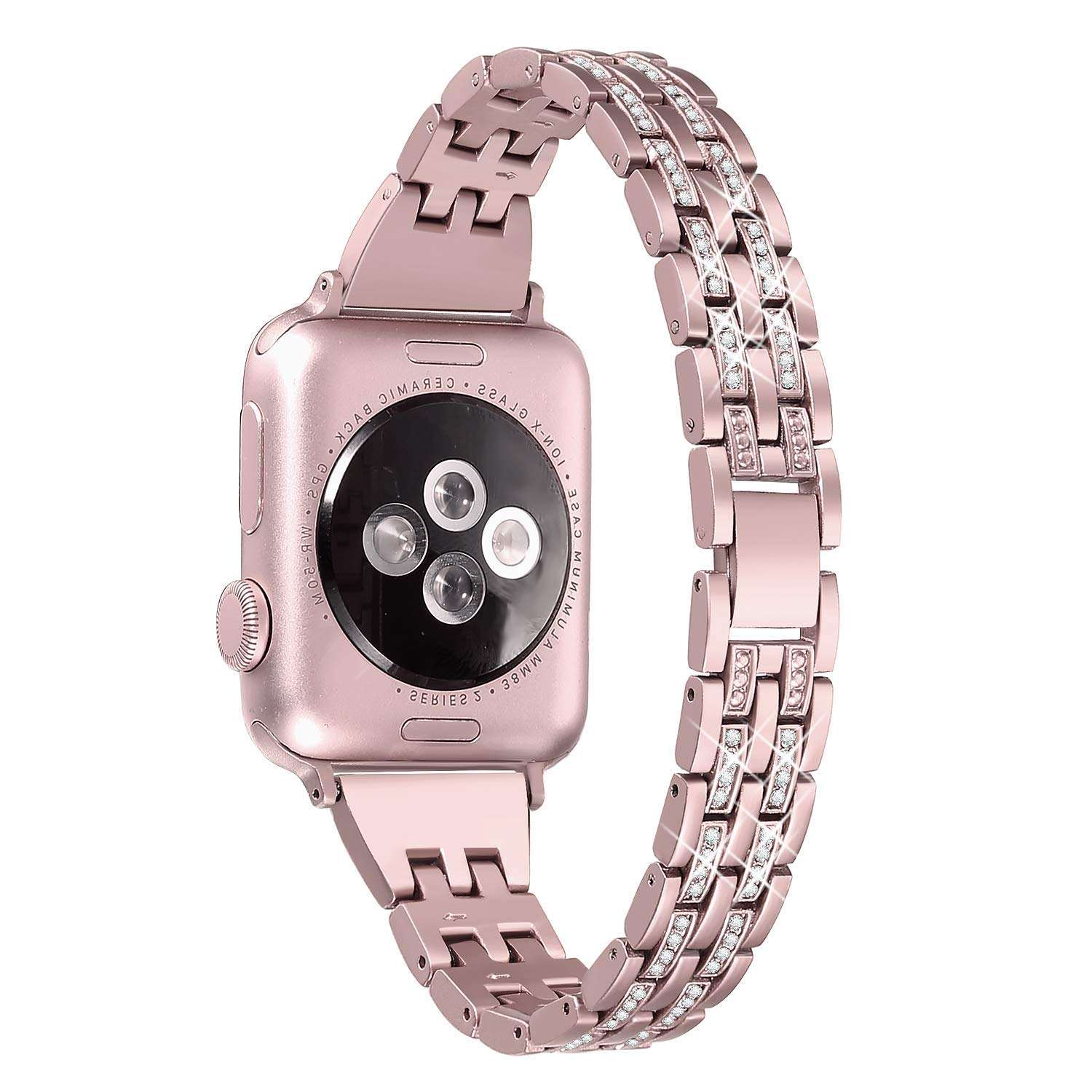 Dealfreez 38/40 MM Diamond Bling Metal Band Stainless Steel Replaceable Strap Bracelet Compatible with Apple Watch iWatch Series SE/6/5/4/3/2/1 (Rose Gold) 2