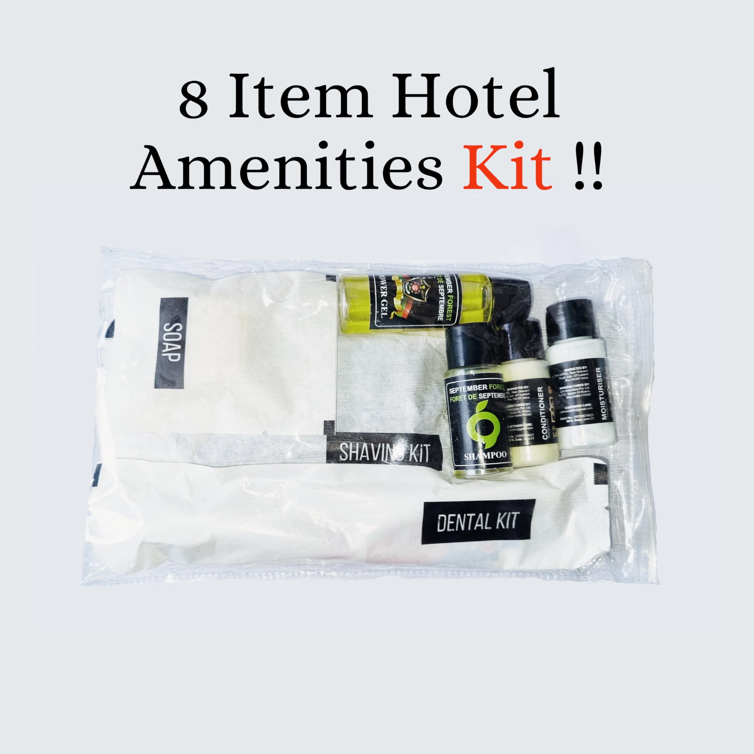 September Forest Premium Toiletries 8 Item Hotel Accessories Kit, Pack of 100 | Hotel Toiletries Kit | Guest House Kit | Guest Room Amenities | Marriage Guest Toiletry Kit | Hospital Kit 4