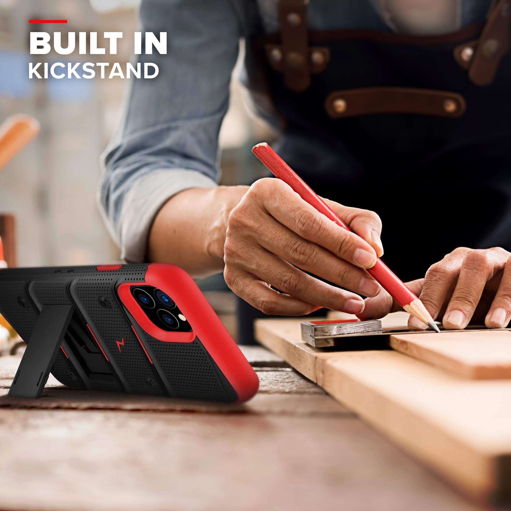 Zizo Bolt Cover - Case for iPhone 11 Pro with Military Grade + Glass Screen Protector & Kickstand and Holster (Black/Red) 6