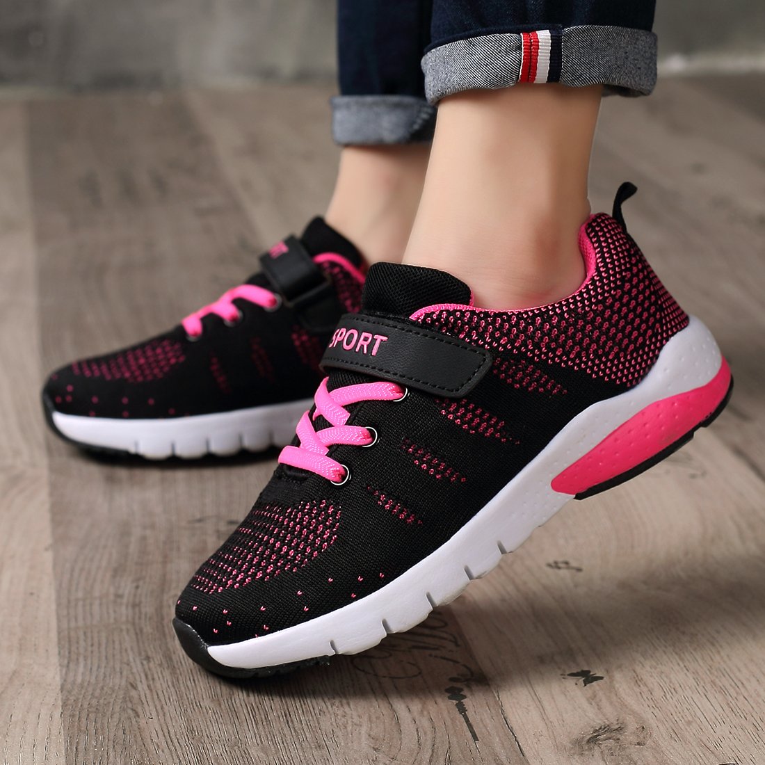MAYZERO Kids Tennis Shoes Breathable Athletic Shoes Lightweight Walking Running Shoes Fashion Sneakers for Boys and Girls Size:36(4M) Rose 6